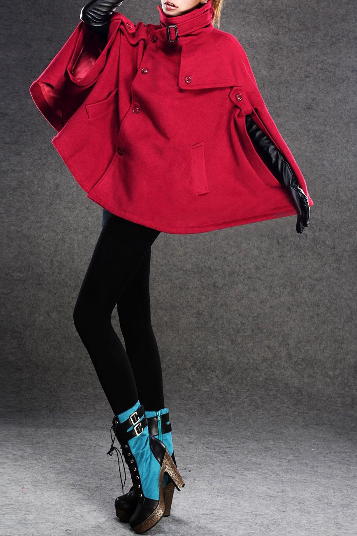 womens winter red wool cape C135