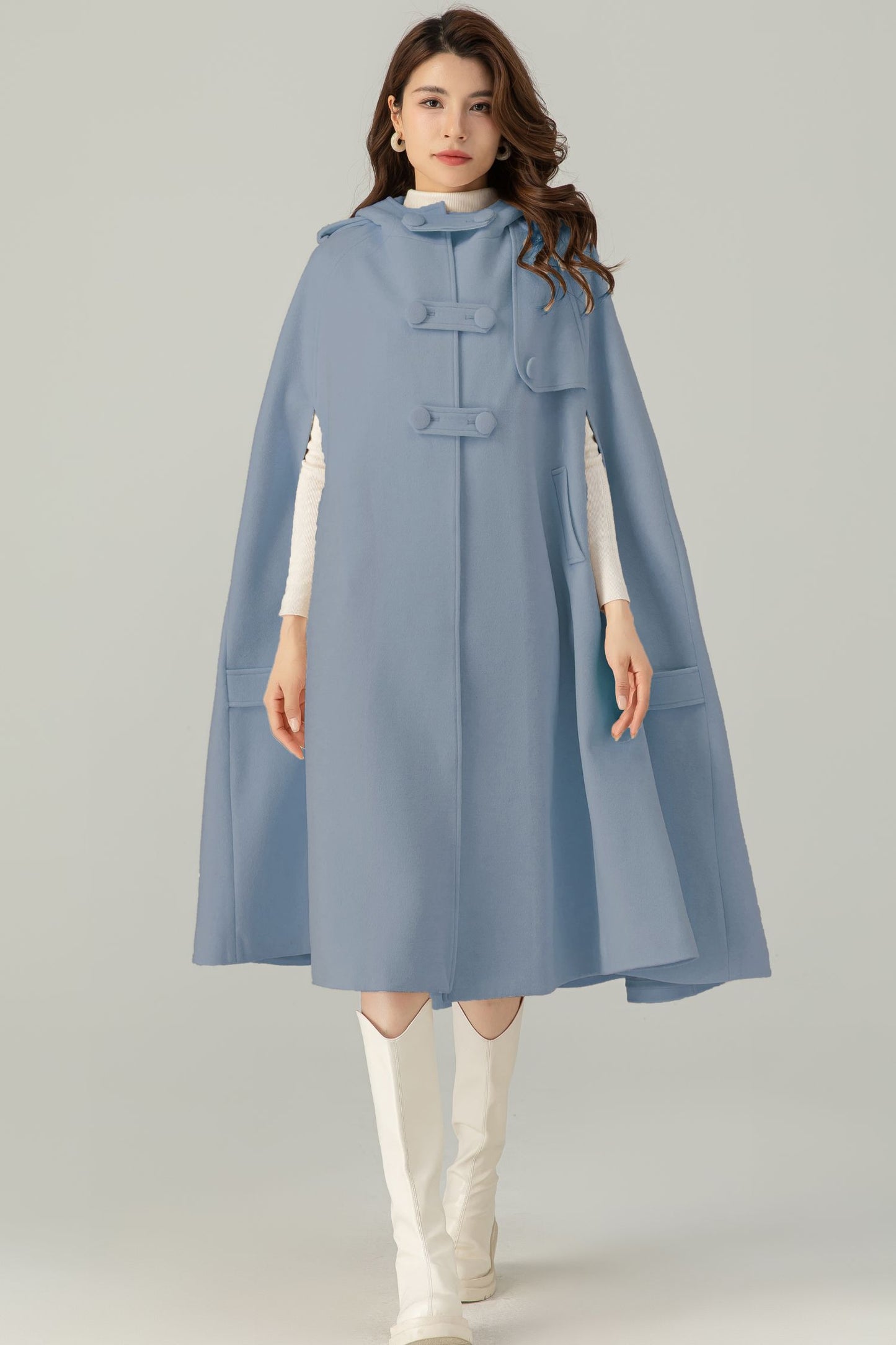 Womens Blue Oversize Wool Cape Coat C4522
