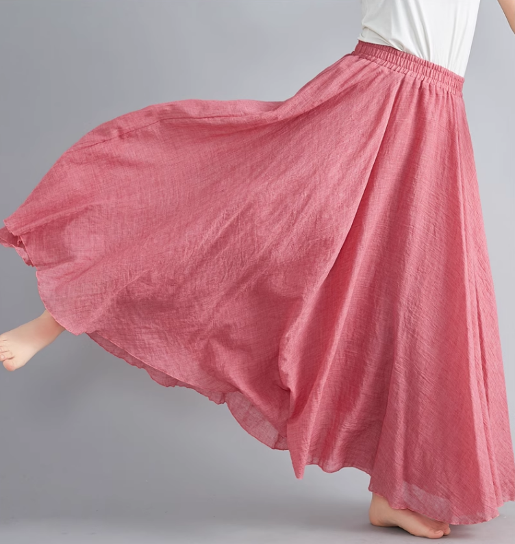 Maxi summer linen skirt women C5023-9 (light red)