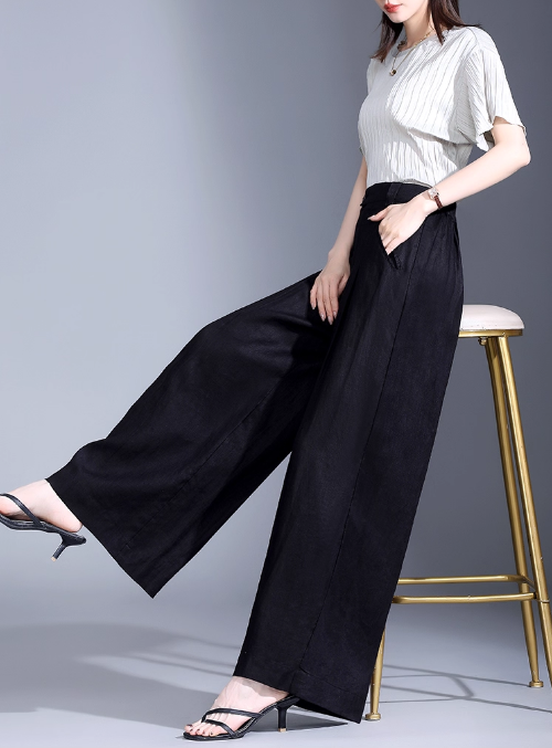 Wide leg long summer linen pants c5071