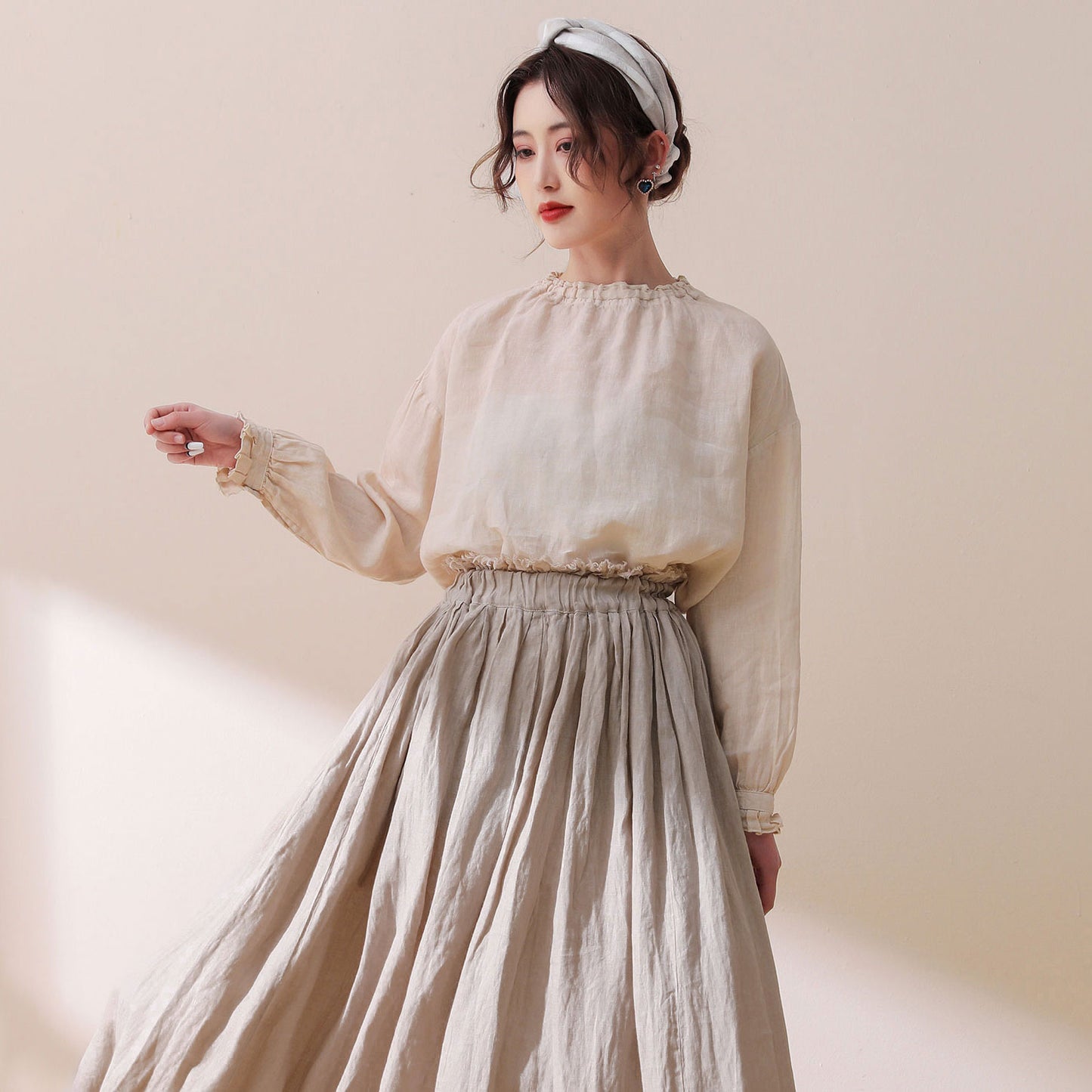 Beige Linen tops, Linen blouses, Women's Linen tops C1867