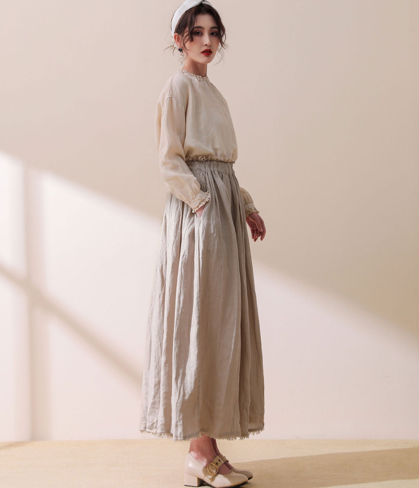 Maxi Skirt, Linen skirt, skirt with pockets C1782