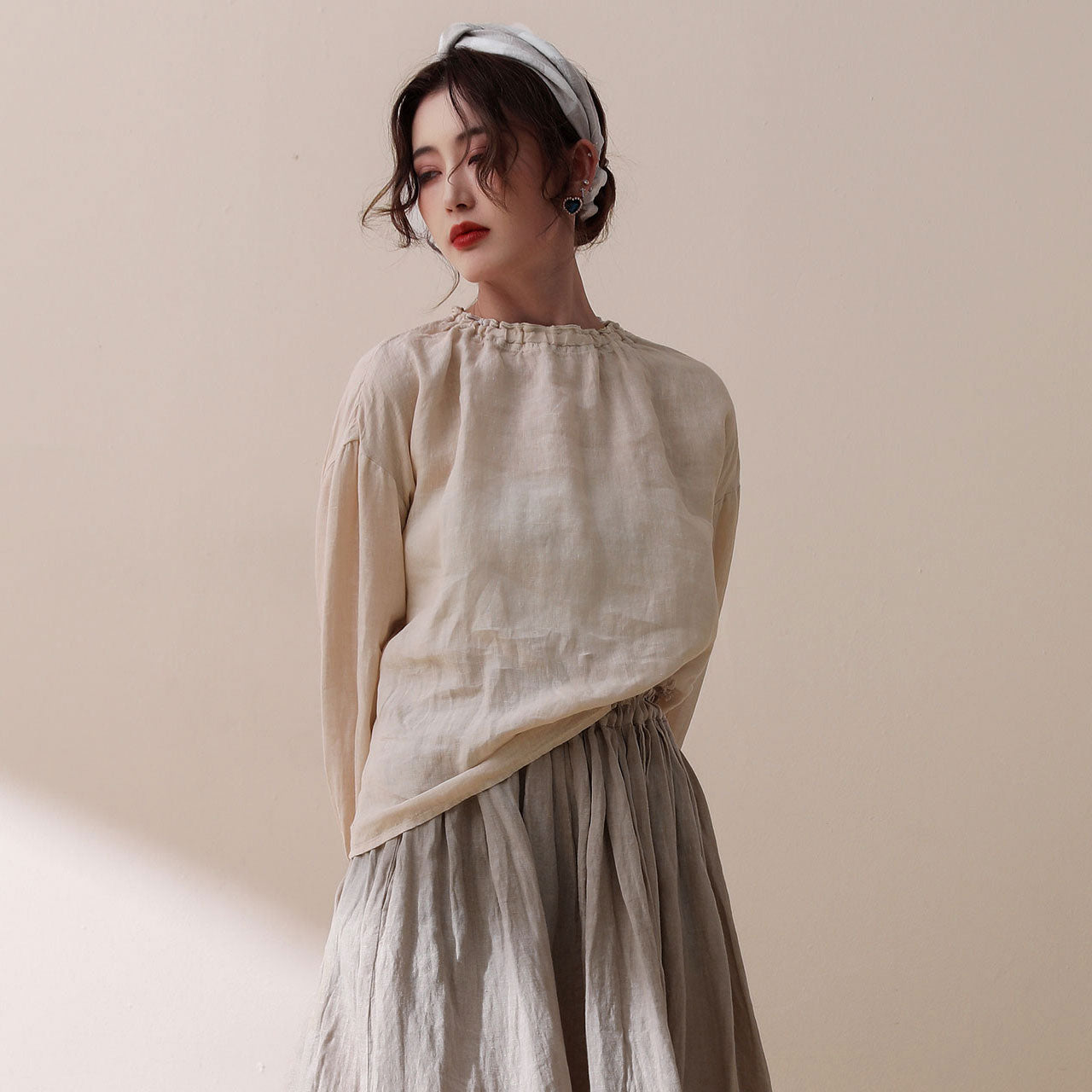 Beige Linen tops, Linen blouses, Women's Linen tops C1867