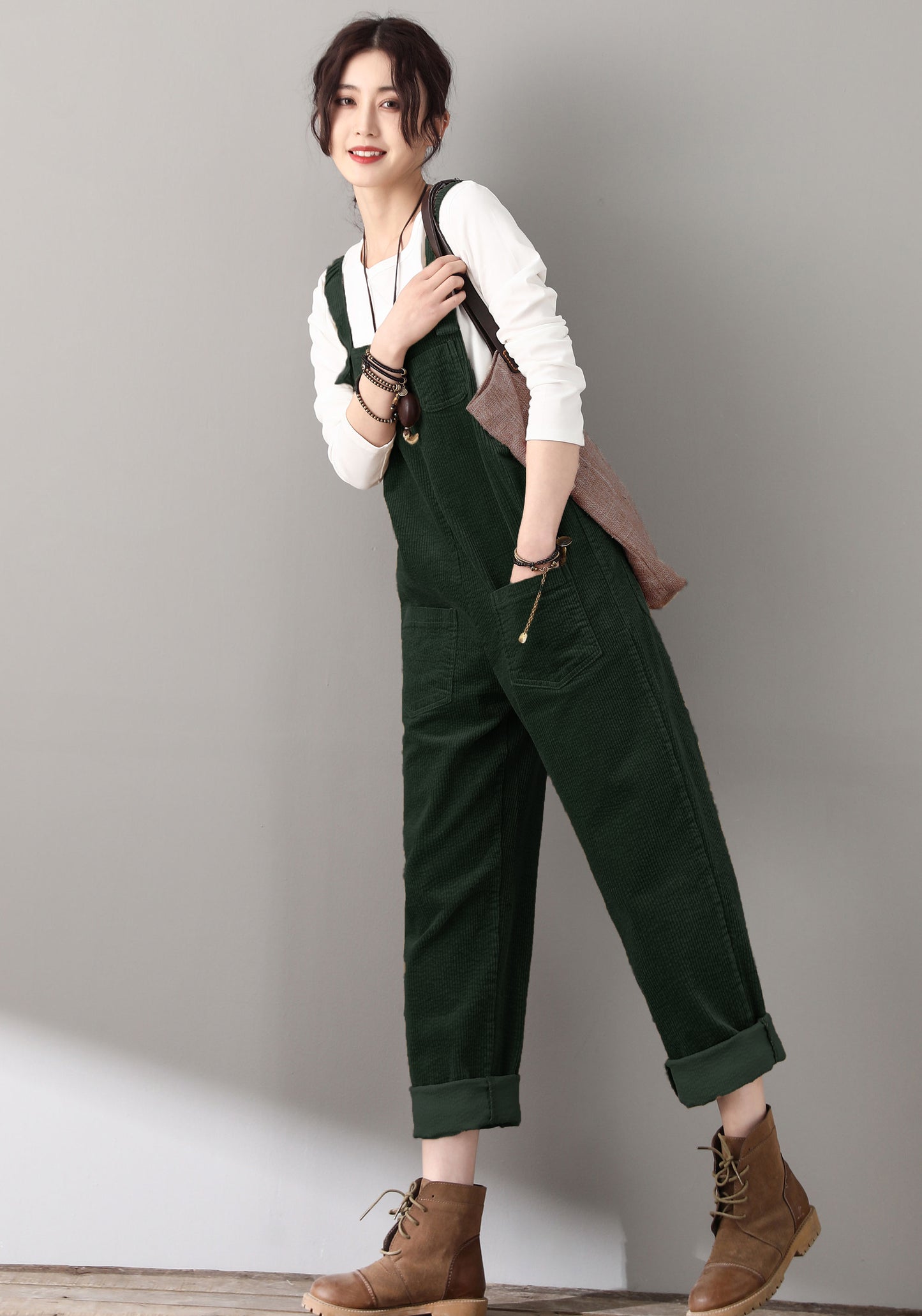 Women's Green corduroy overalls C4510