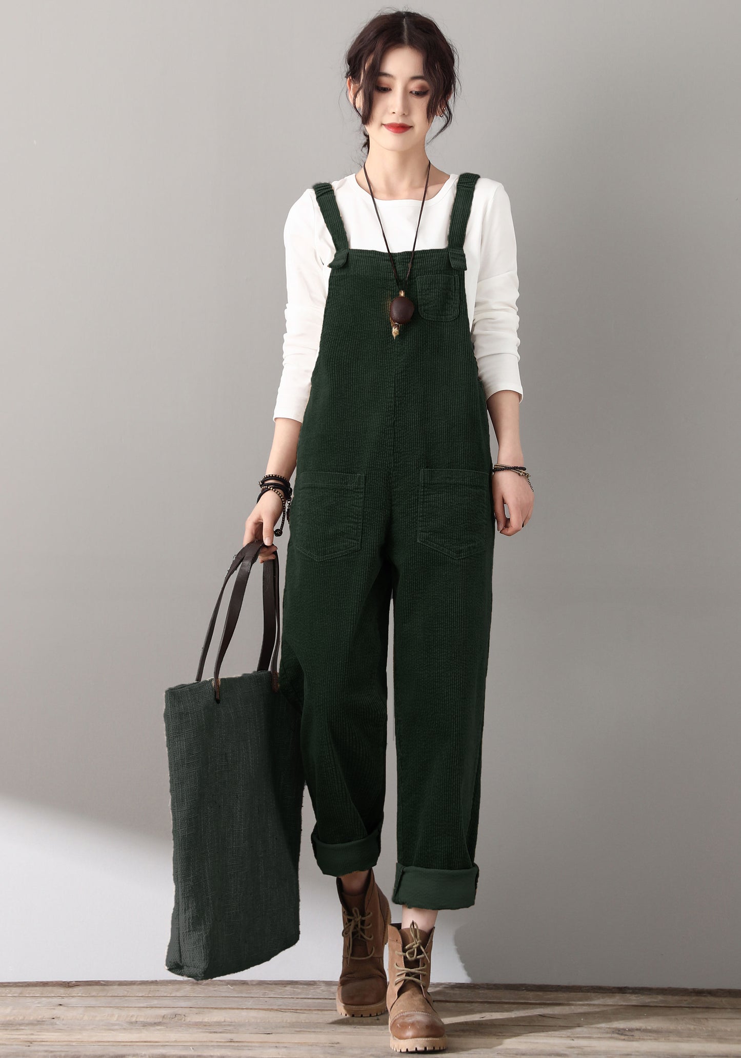 Women's Green corduroy overalls C4510