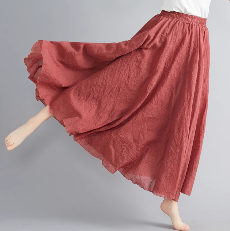 Plus size swing linen skirt women C5023-16 (rust red)