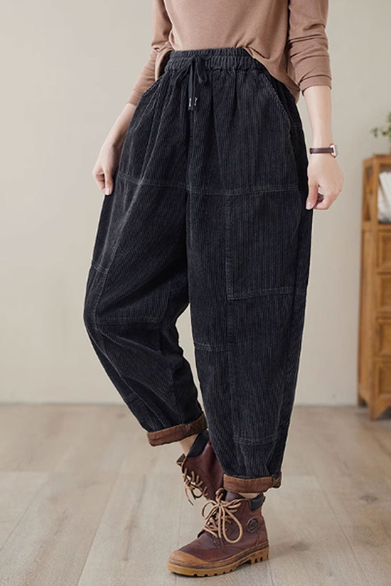 long corduroy pants with drawstring waist C3812