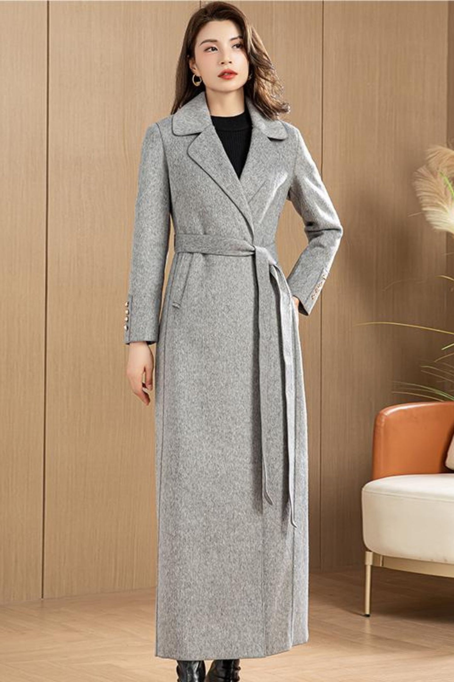 Womens Medium-length Grey coat C3769