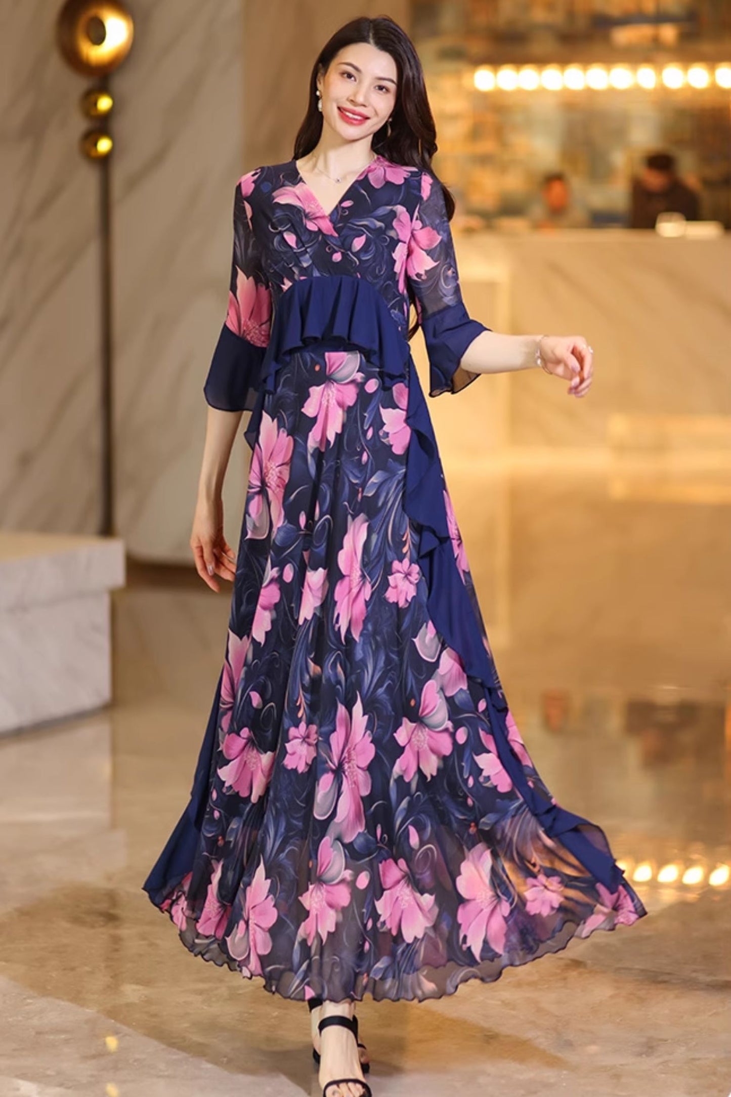 Long prom summer chiffon dress women C4930