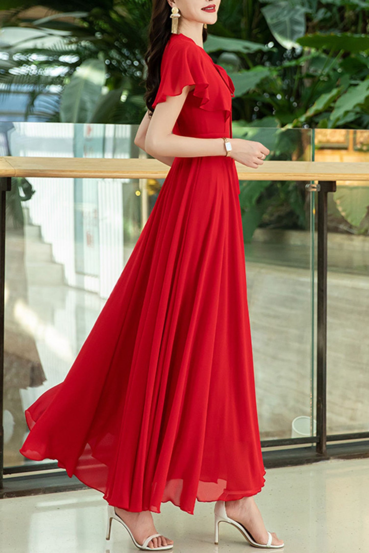 French chiffon summer large swing long dress C3991