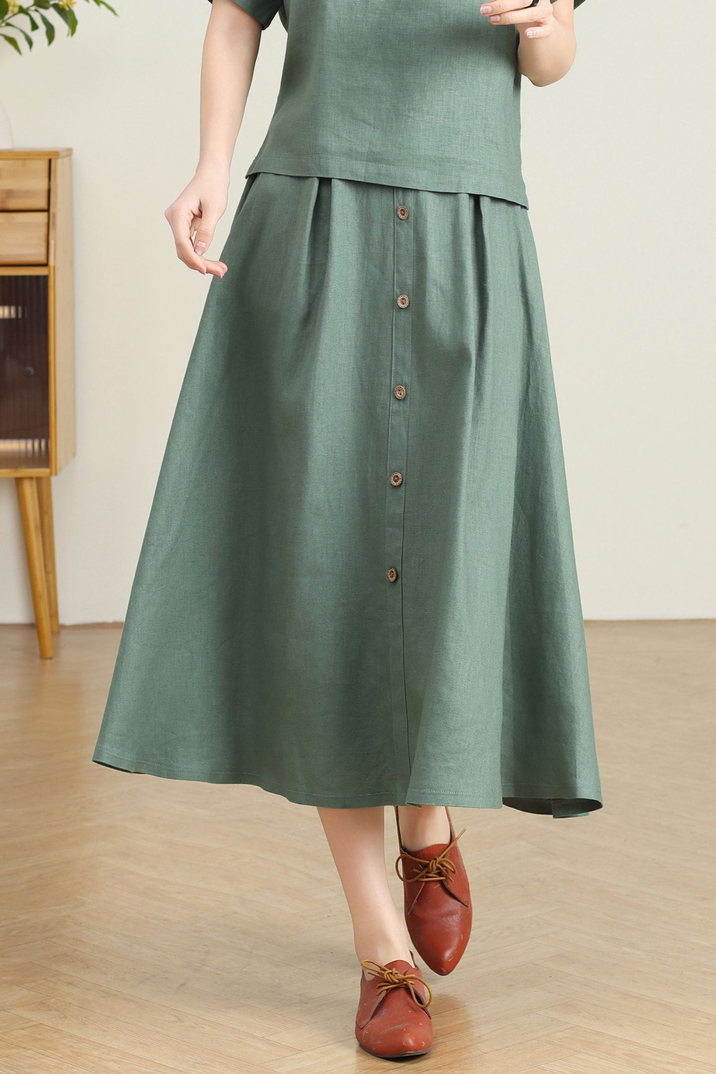 High Waisted Linen Skirt with Pockets C4728