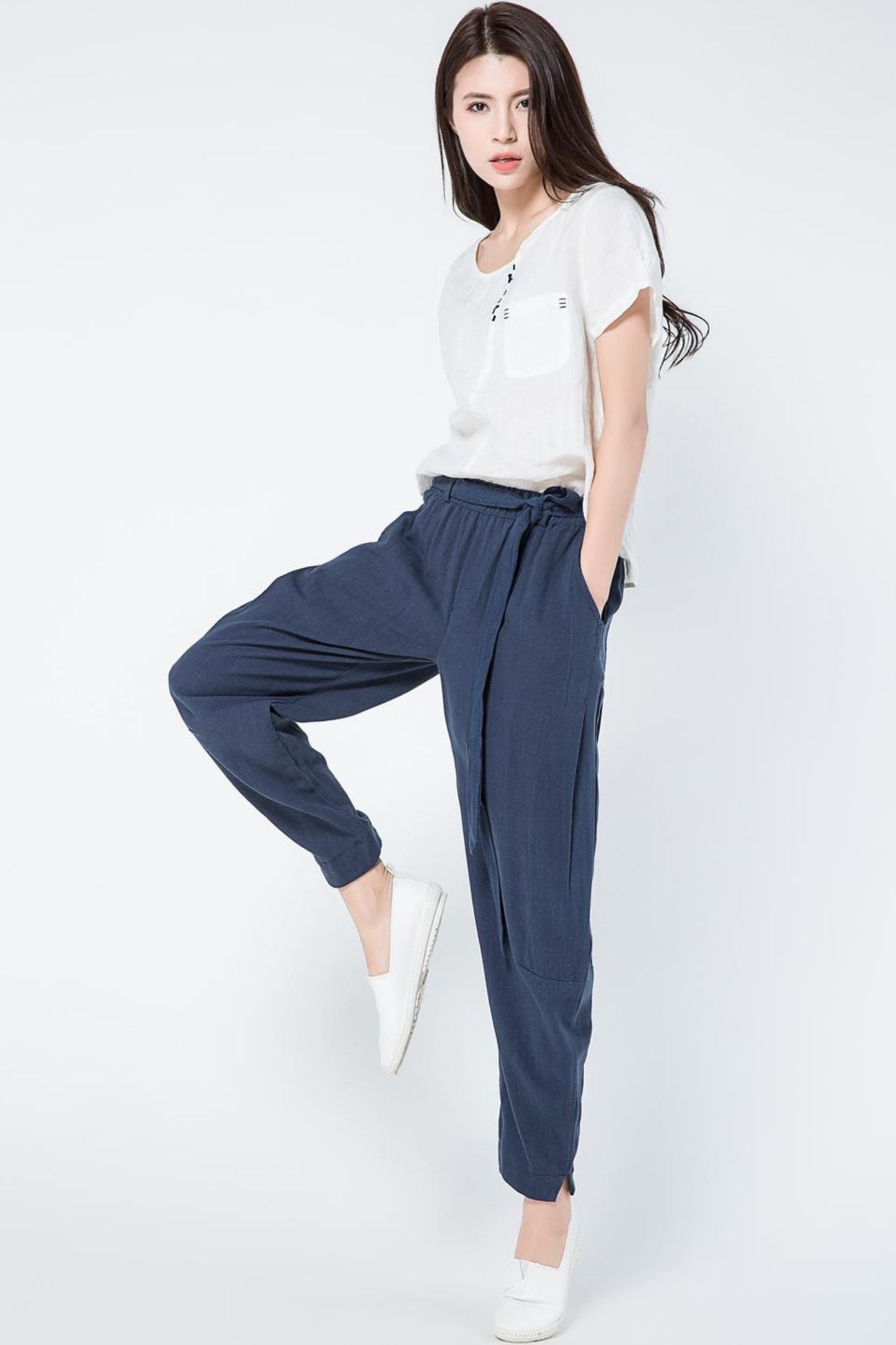 navy blue linen harem loose casual pants C1106