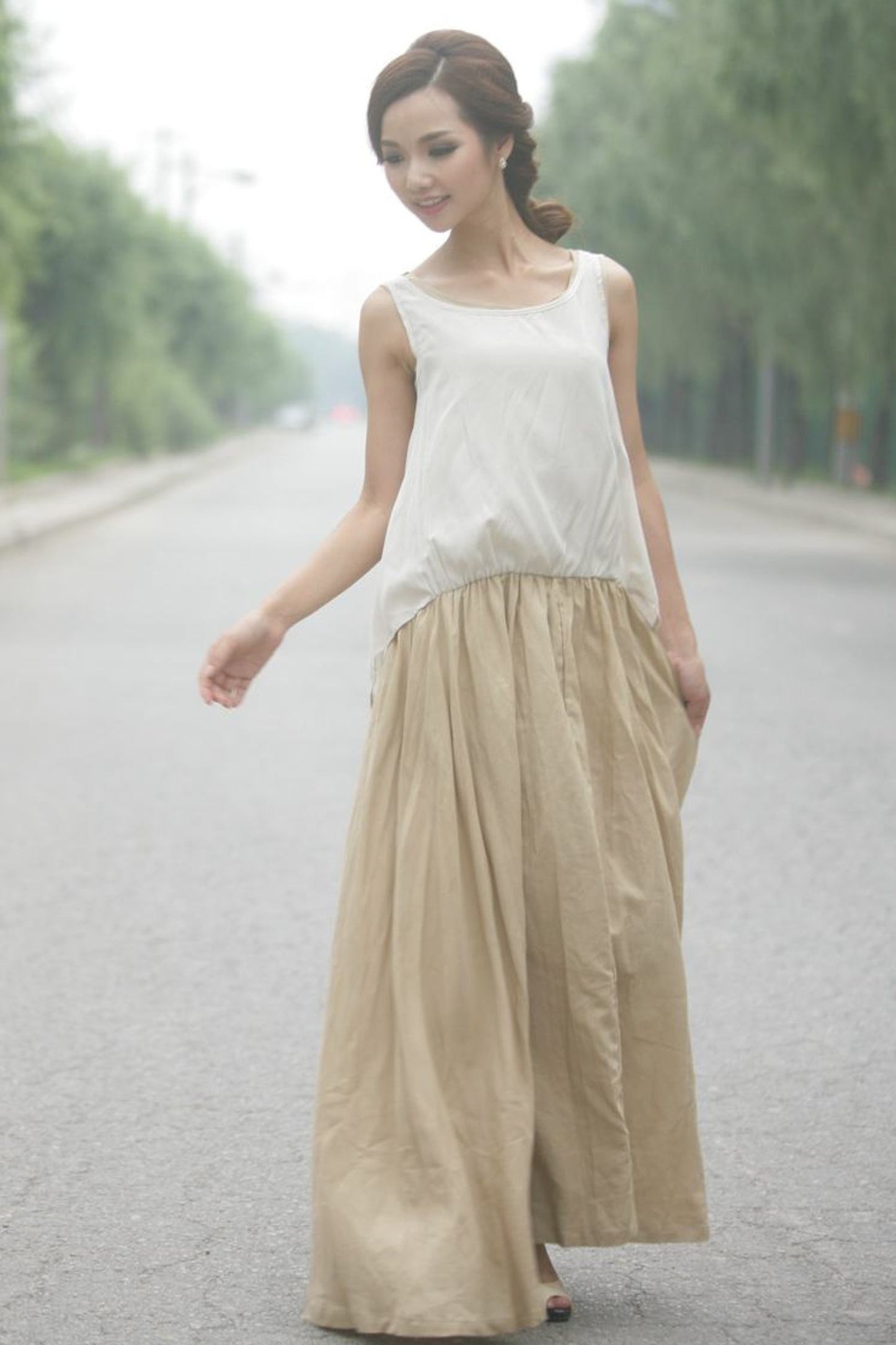 Summer casual linen sleeveless maxi dress C153