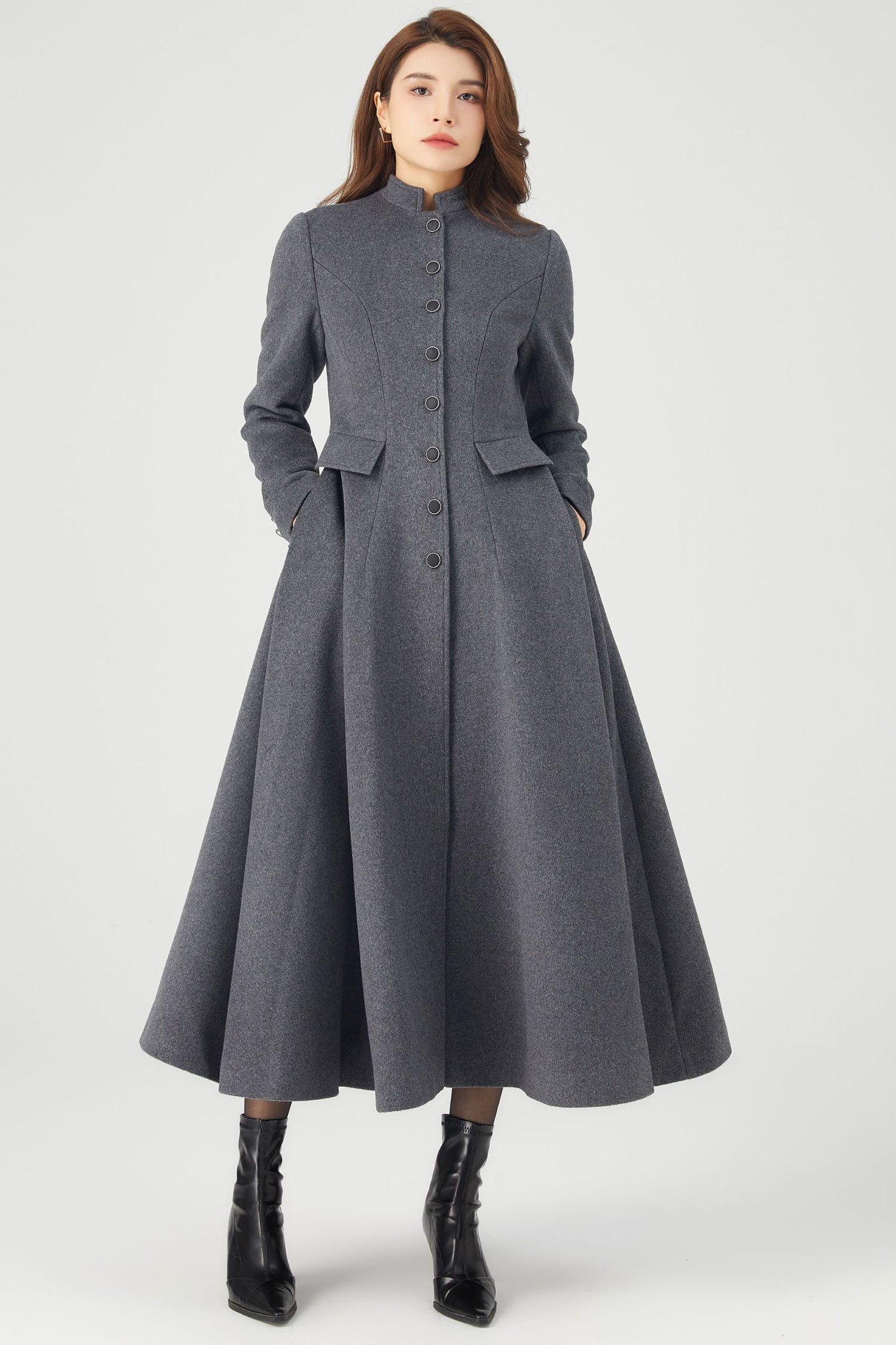 Long Winter Grey Wool Coat C3674