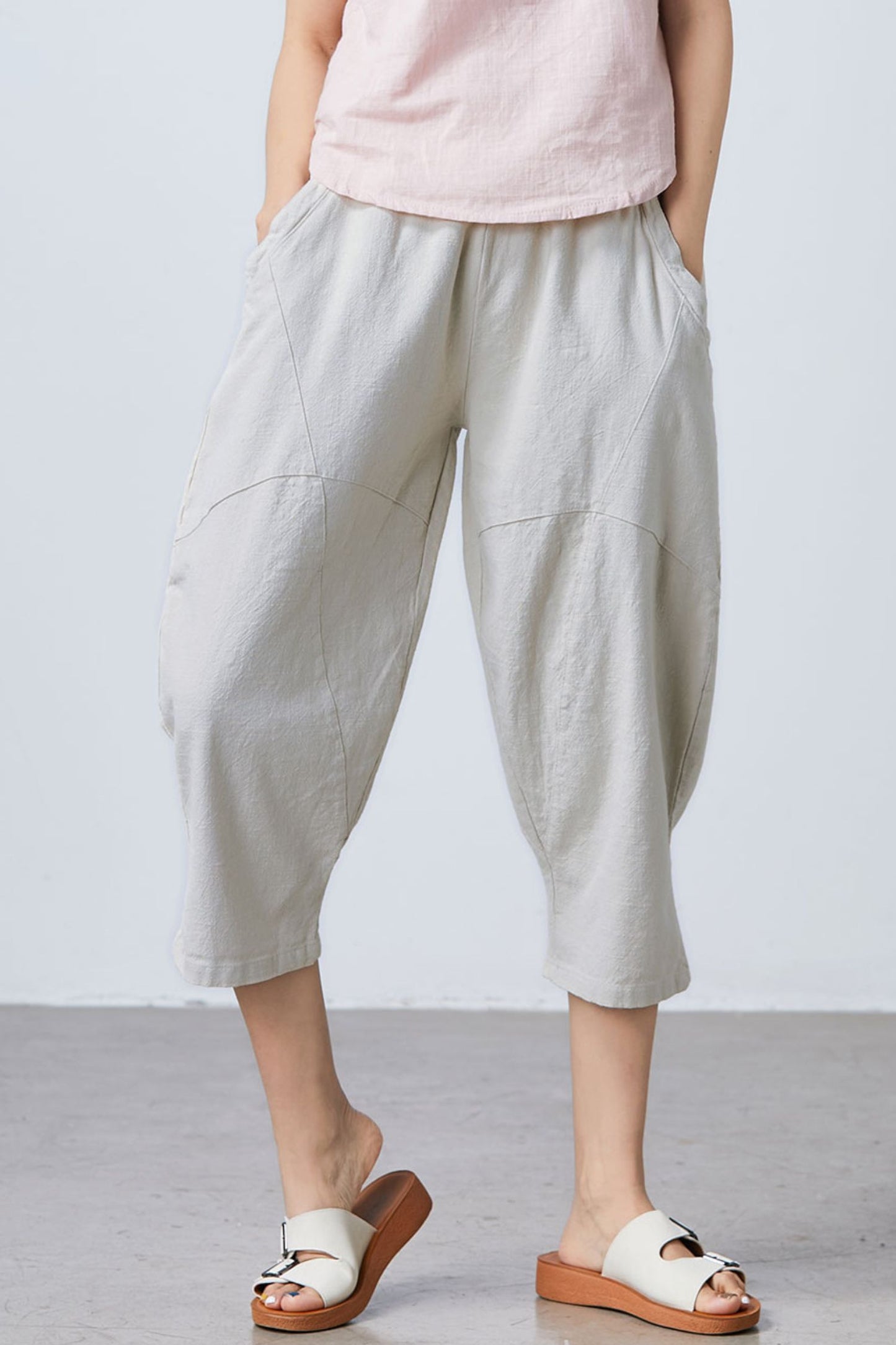 Casual linen cropped pants C1683