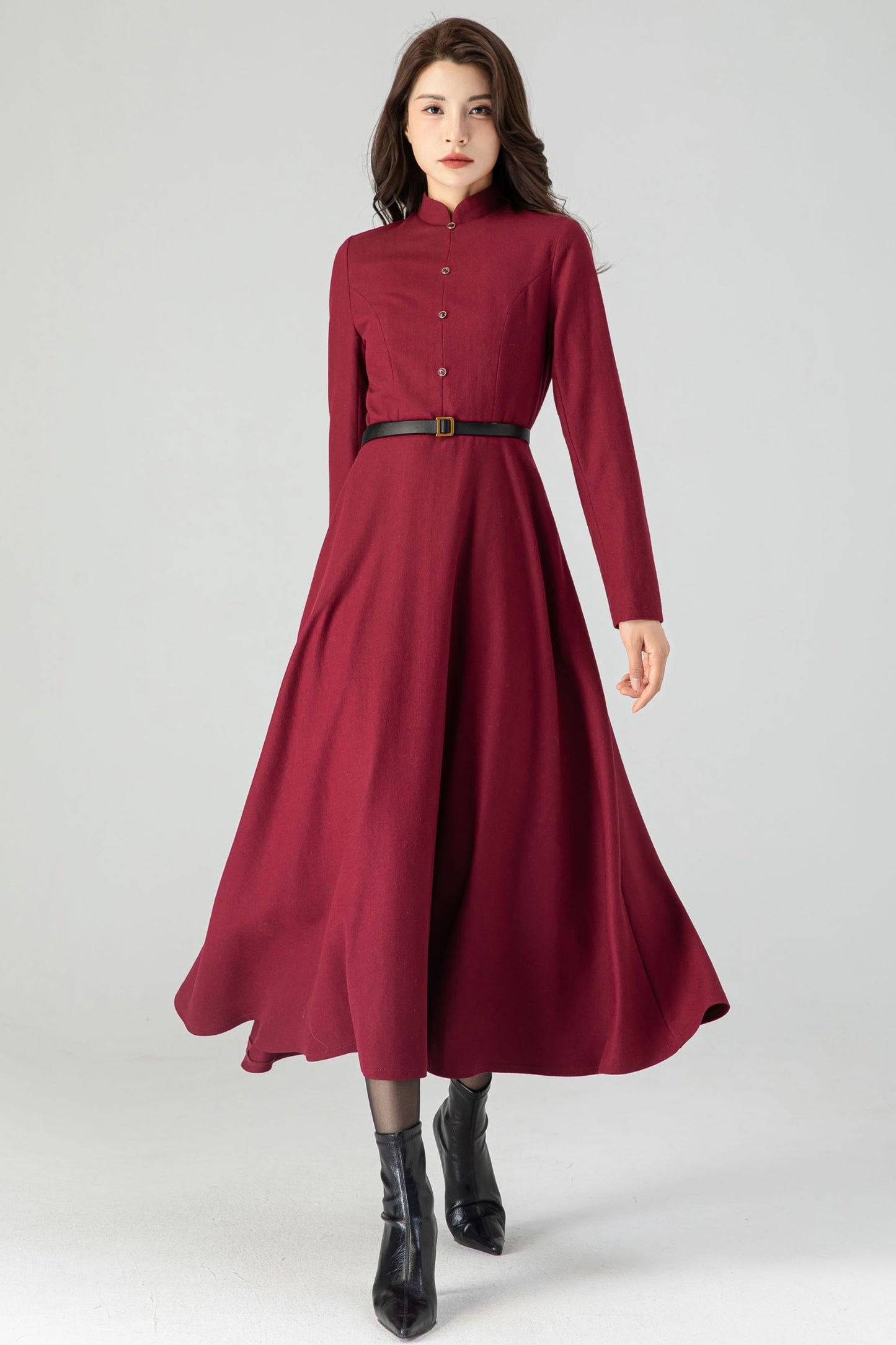 Burgundy Wool Fit and Flare Dress C3610 -Size XS US0 #CK2301028