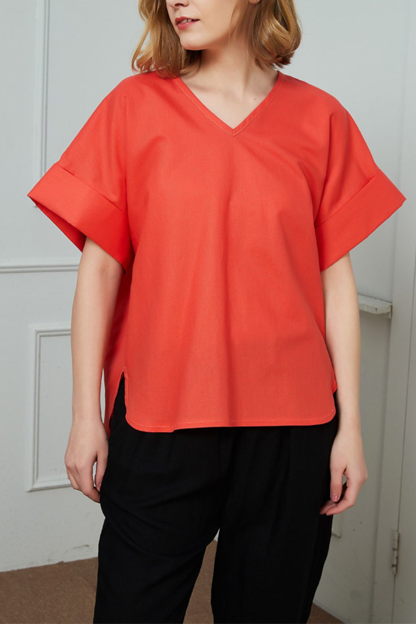 Women's Casual Orange Linen Tops C1467