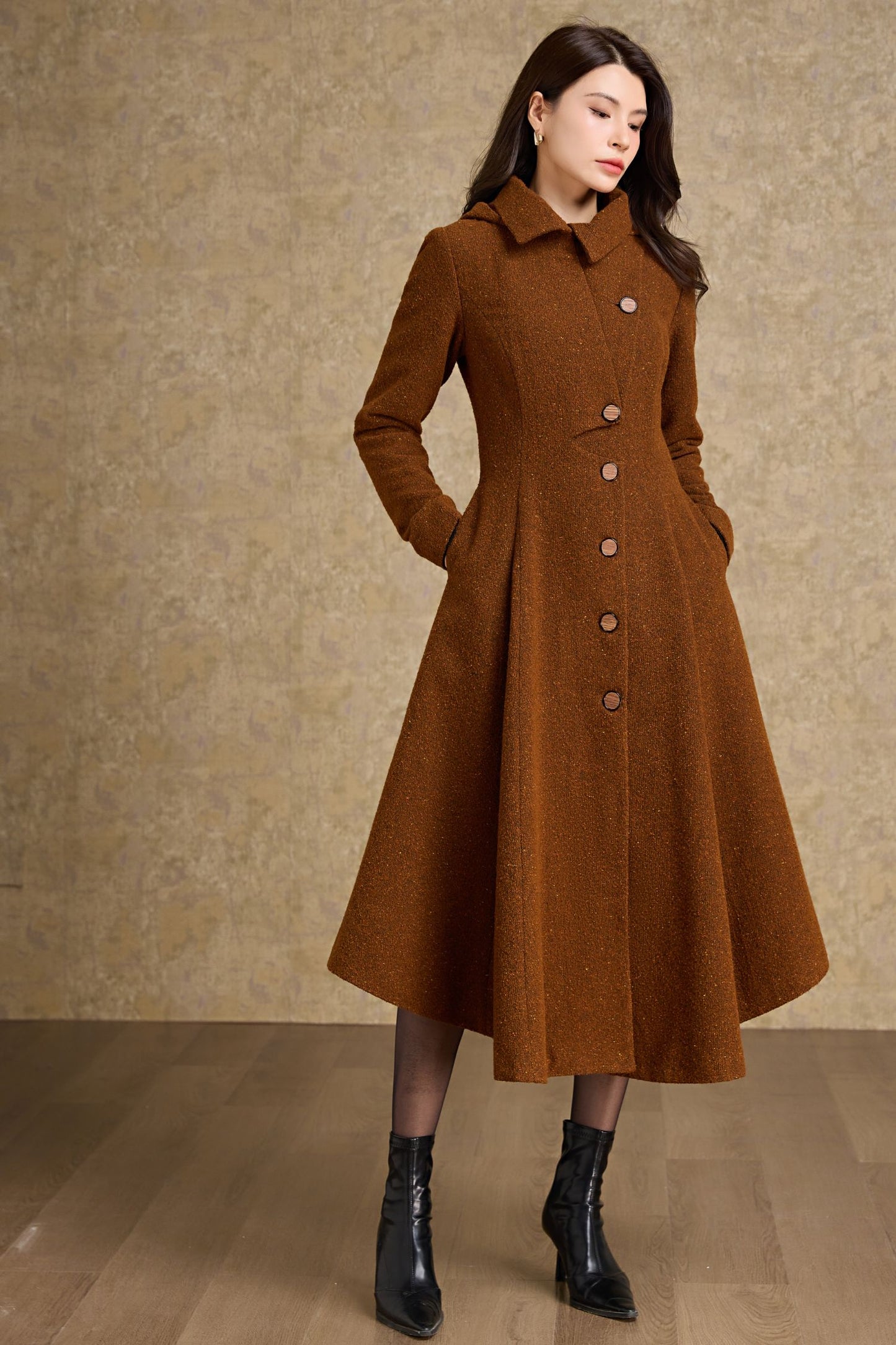 Asymmetrical hooded winter wool coat - C4475