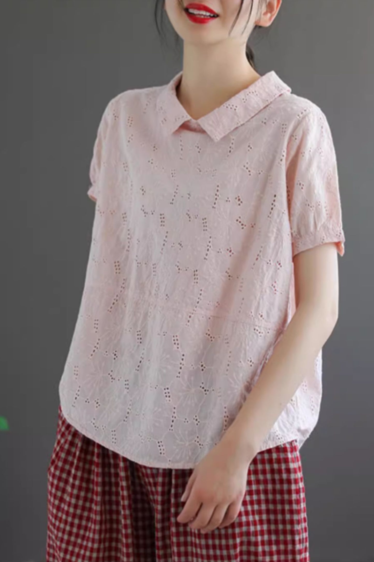 Loose fitting embroidery blouse top C5048