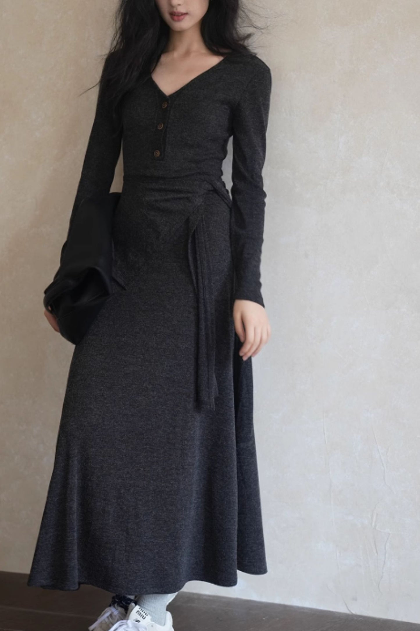V neck prom maxi knit dress C4608