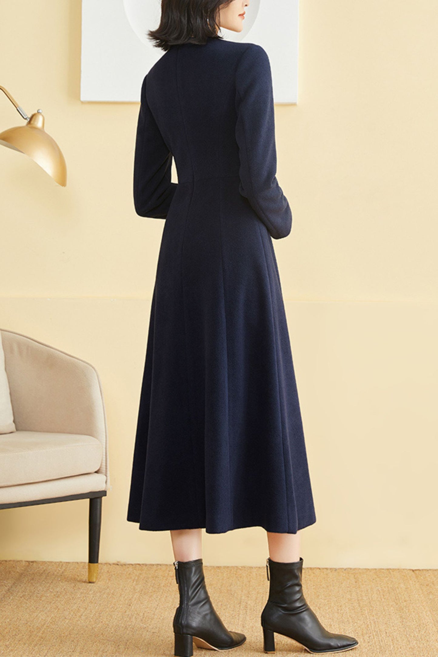 Autumn and winter women long sleeve wool dress C4300