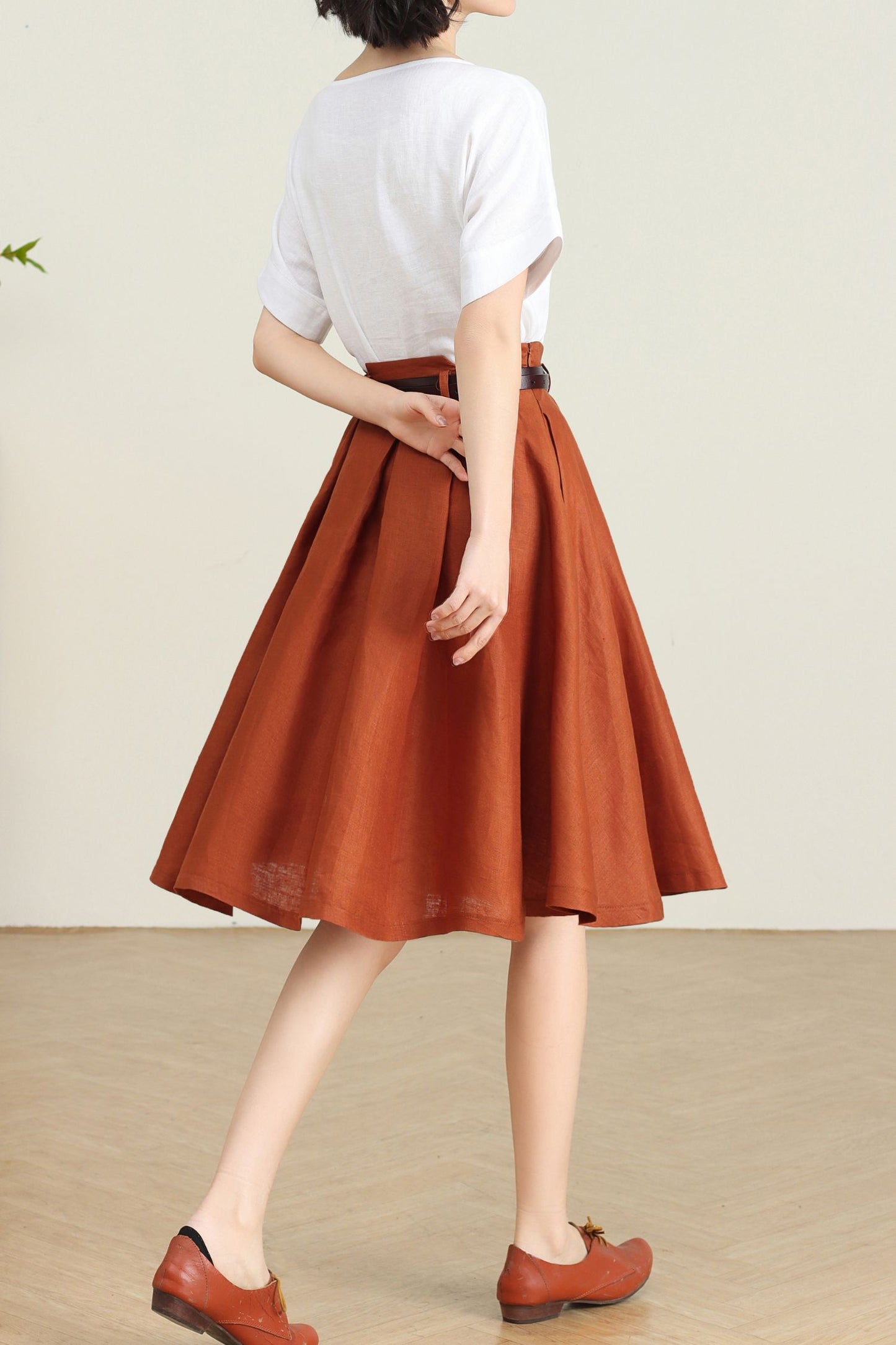Orange Linen Skirt for Women C4732