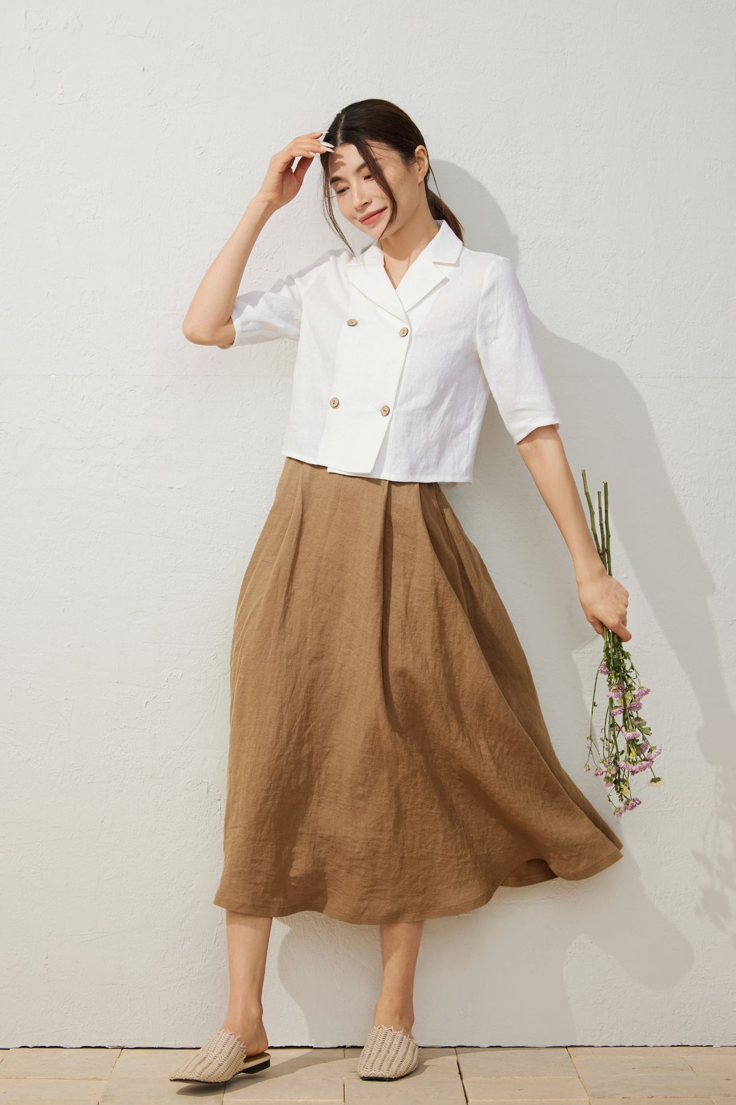 White Double Breasted Linen Shirt C3933