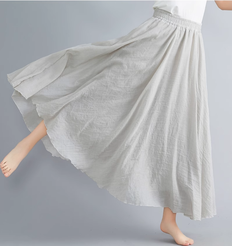 Maxi summer linen skirt women C5023-6 (beige)