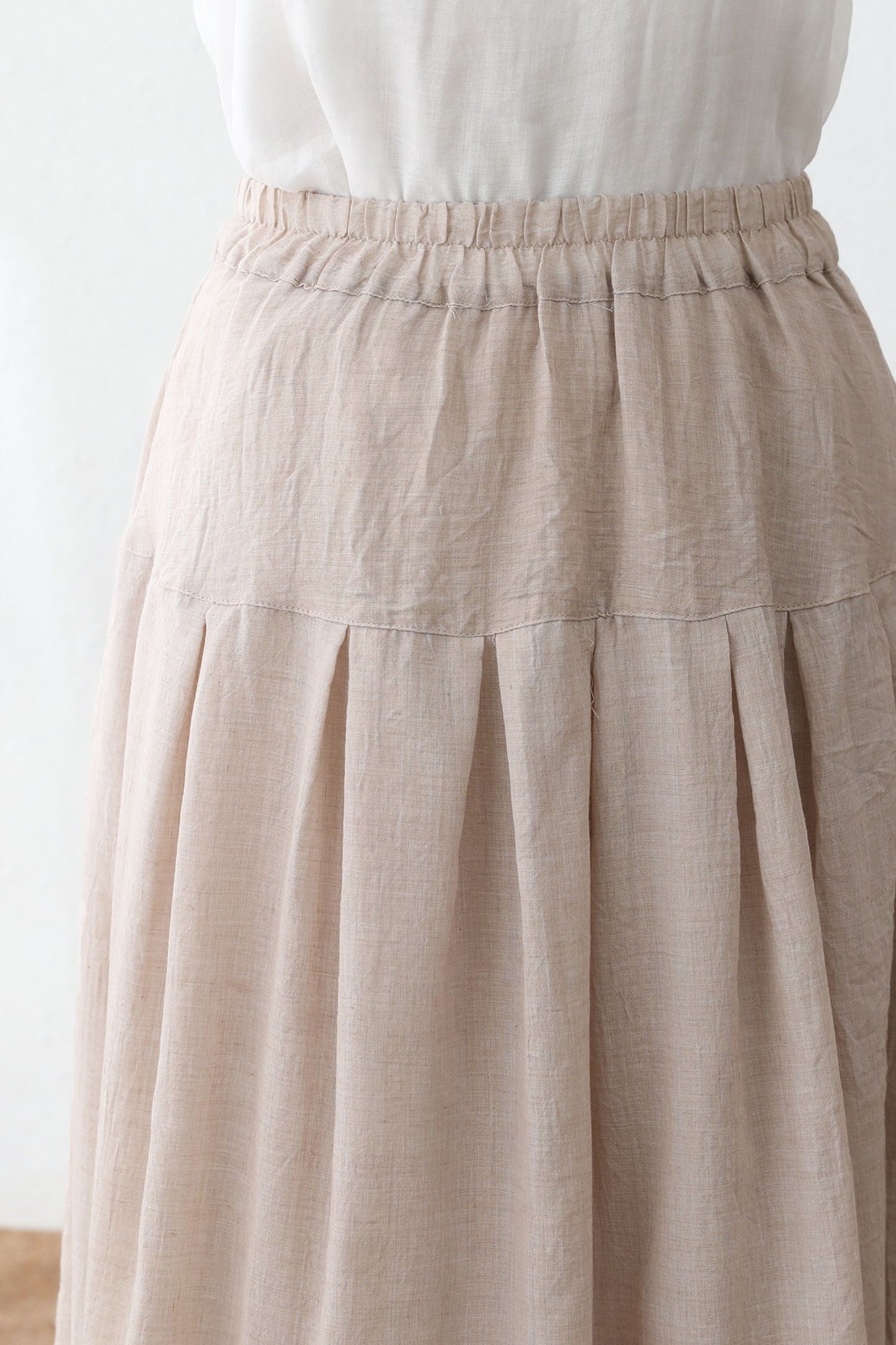 Beige Cotton linen maxi Summer swing A Line pleated skirt C2335