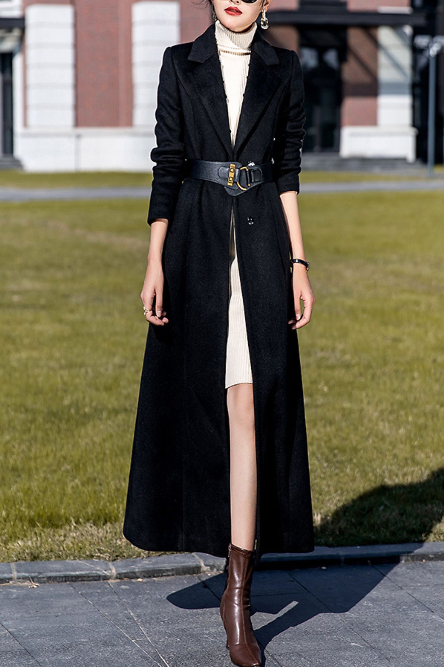 Women's Autumn and winter black wool coat C4289