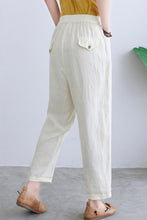 Load image into Gallery viewer, White Linen Casual Cropped Elastic Waist Pants C2294

