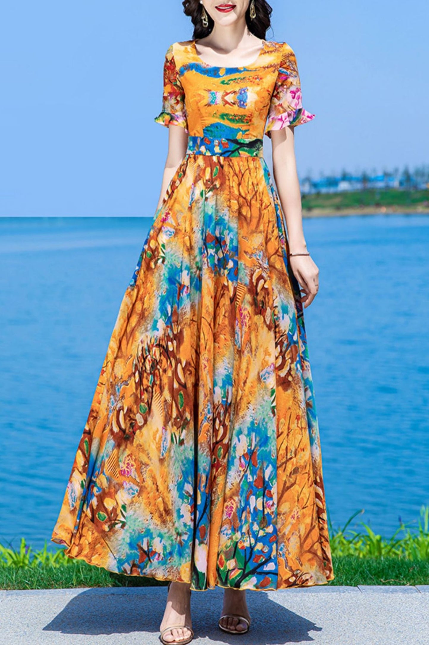 summer new chiffon floral dress C4021