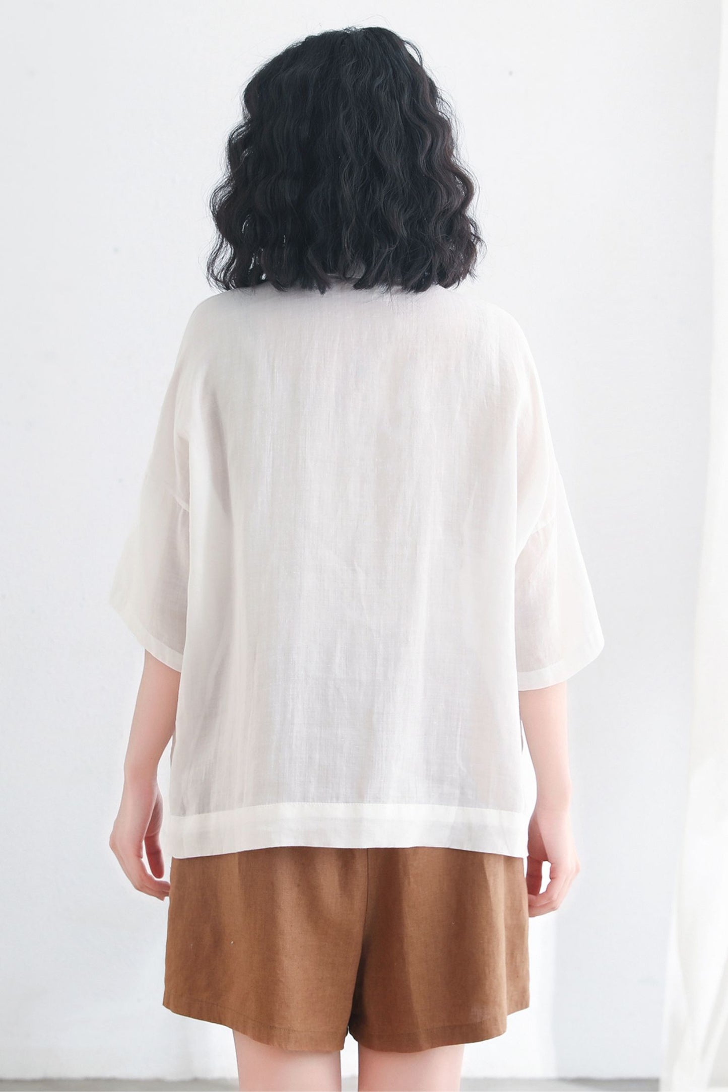 White linen tops women, Plus size linen tops  C2714