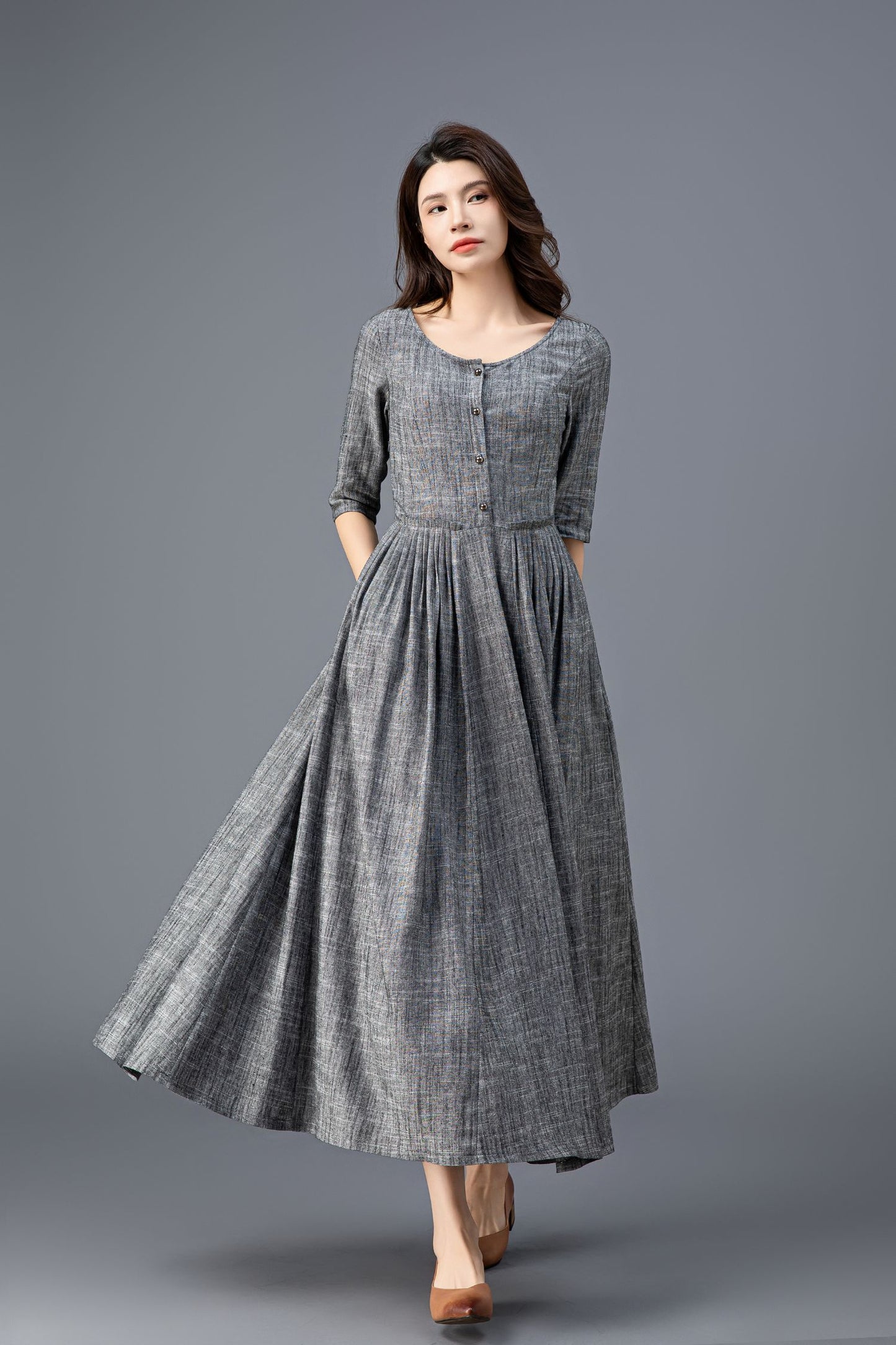 Women's Gray Linen Dress C3916