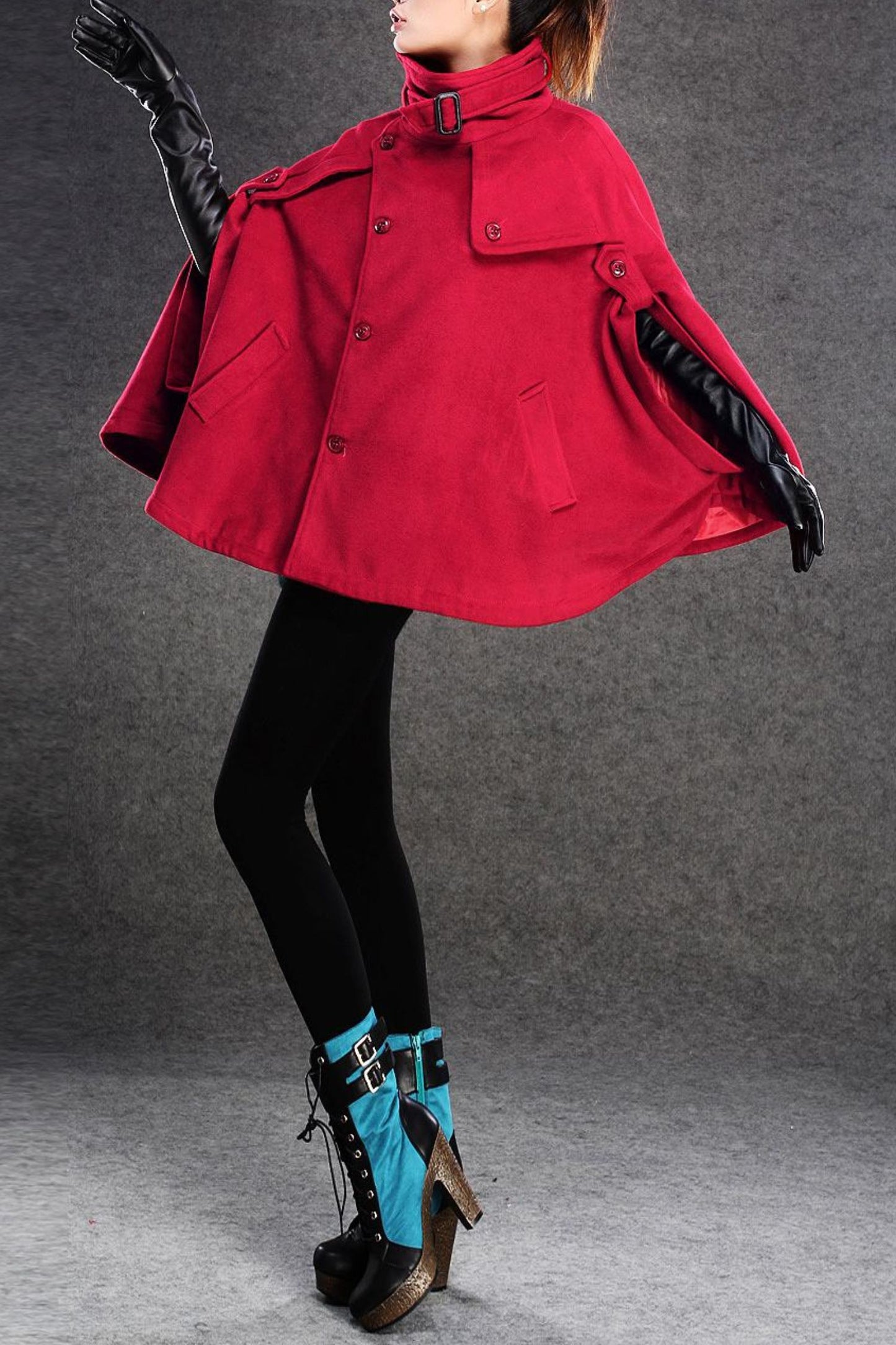 womens winter red wool cape C135