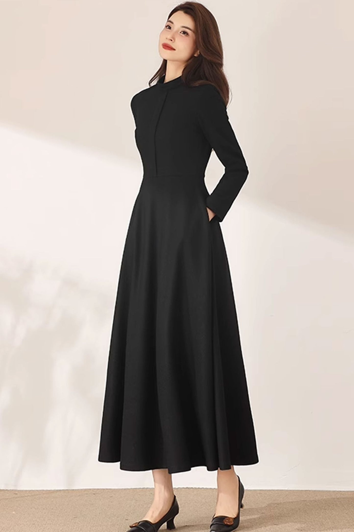 Black Maxi Wool Dress C3689