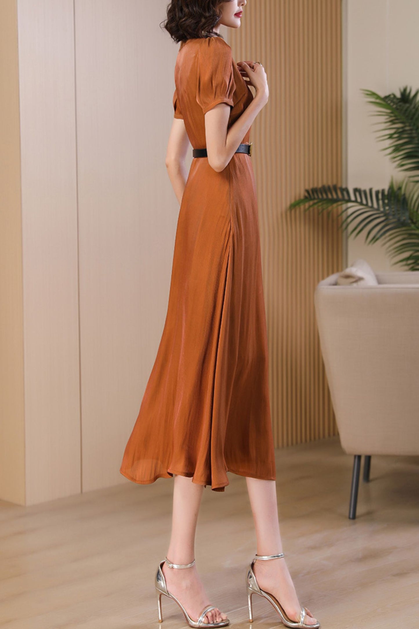 summer orange long dress C4077