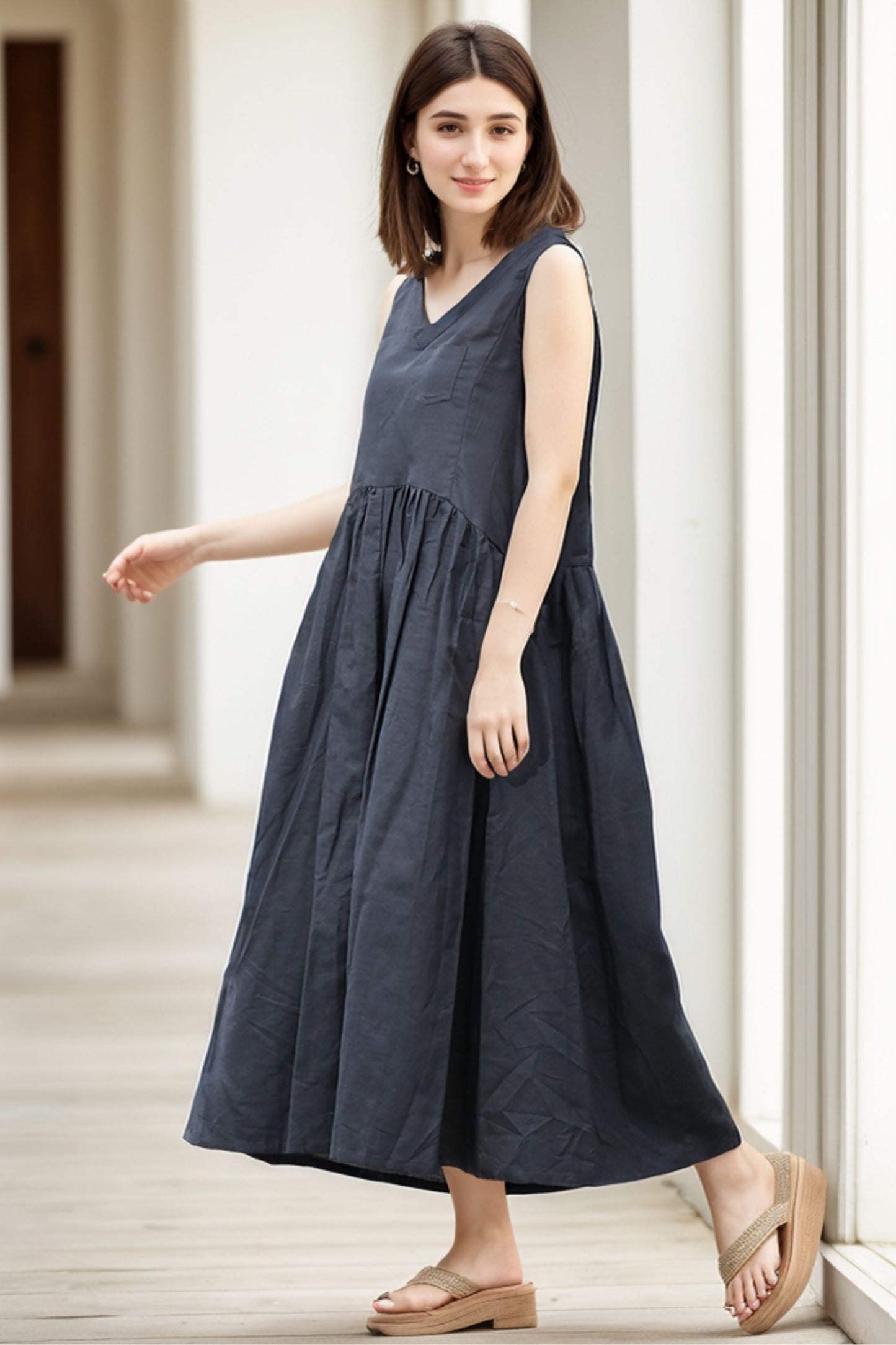 Summer Casual Black linen Dress C274