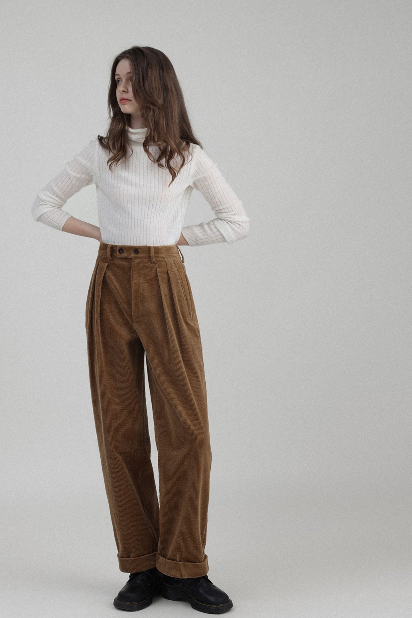 Long casual winter wool corduroy pants women TT0172