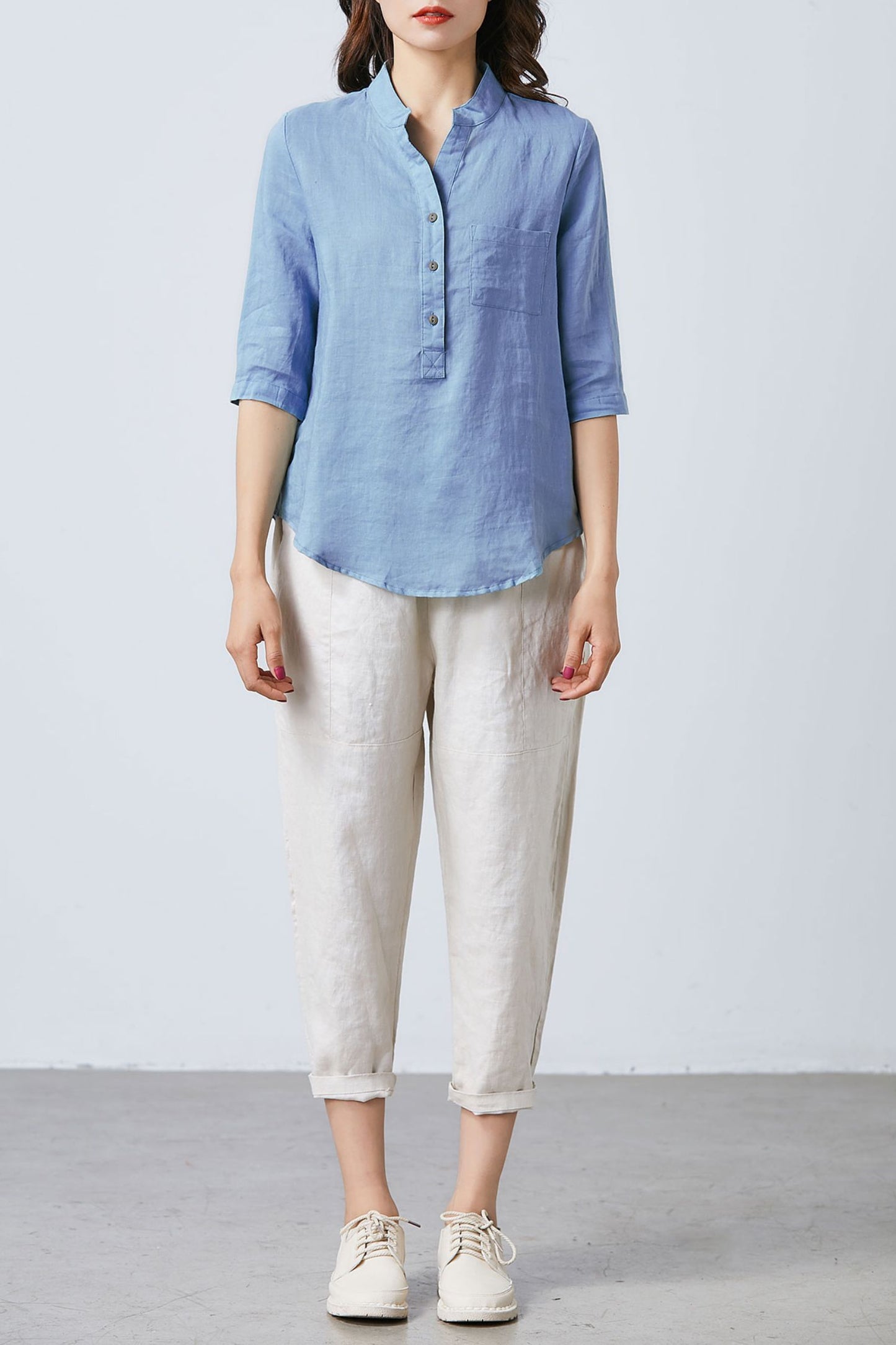 Blue linen top for women C4853