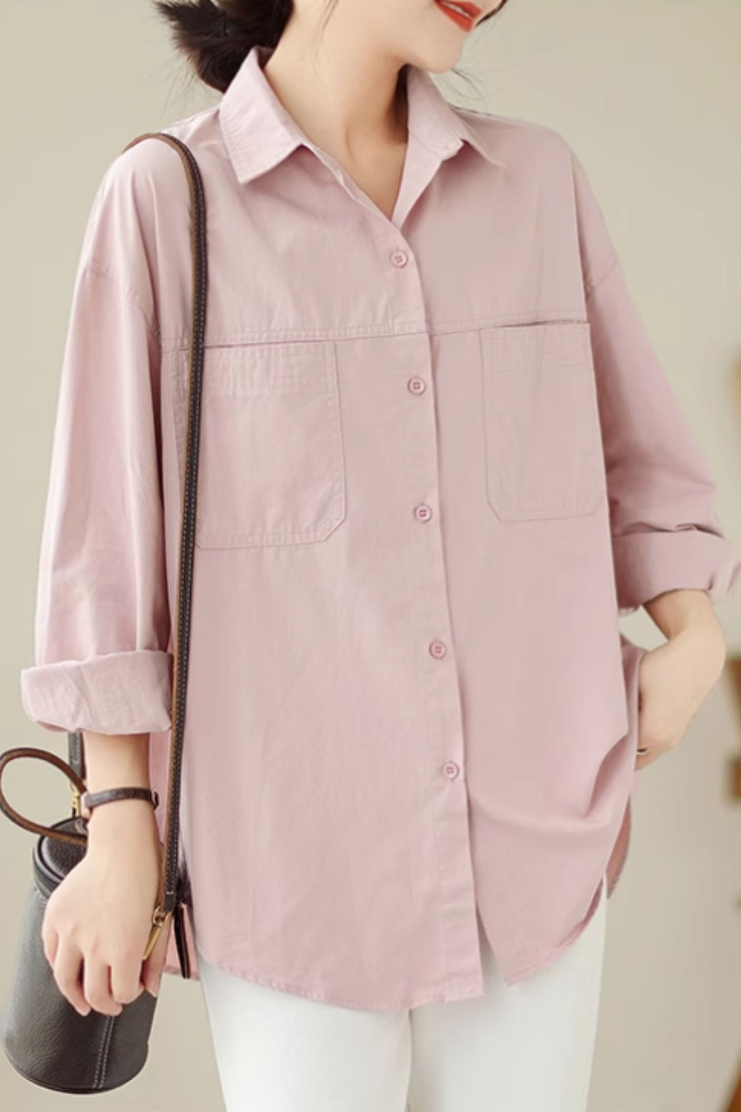 Loose fitting cotton shirt top women C4424