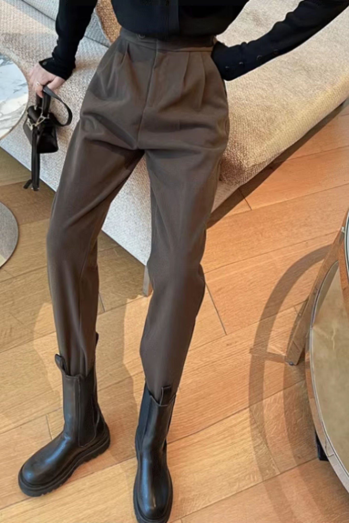 High waist long winter wool pants C4649