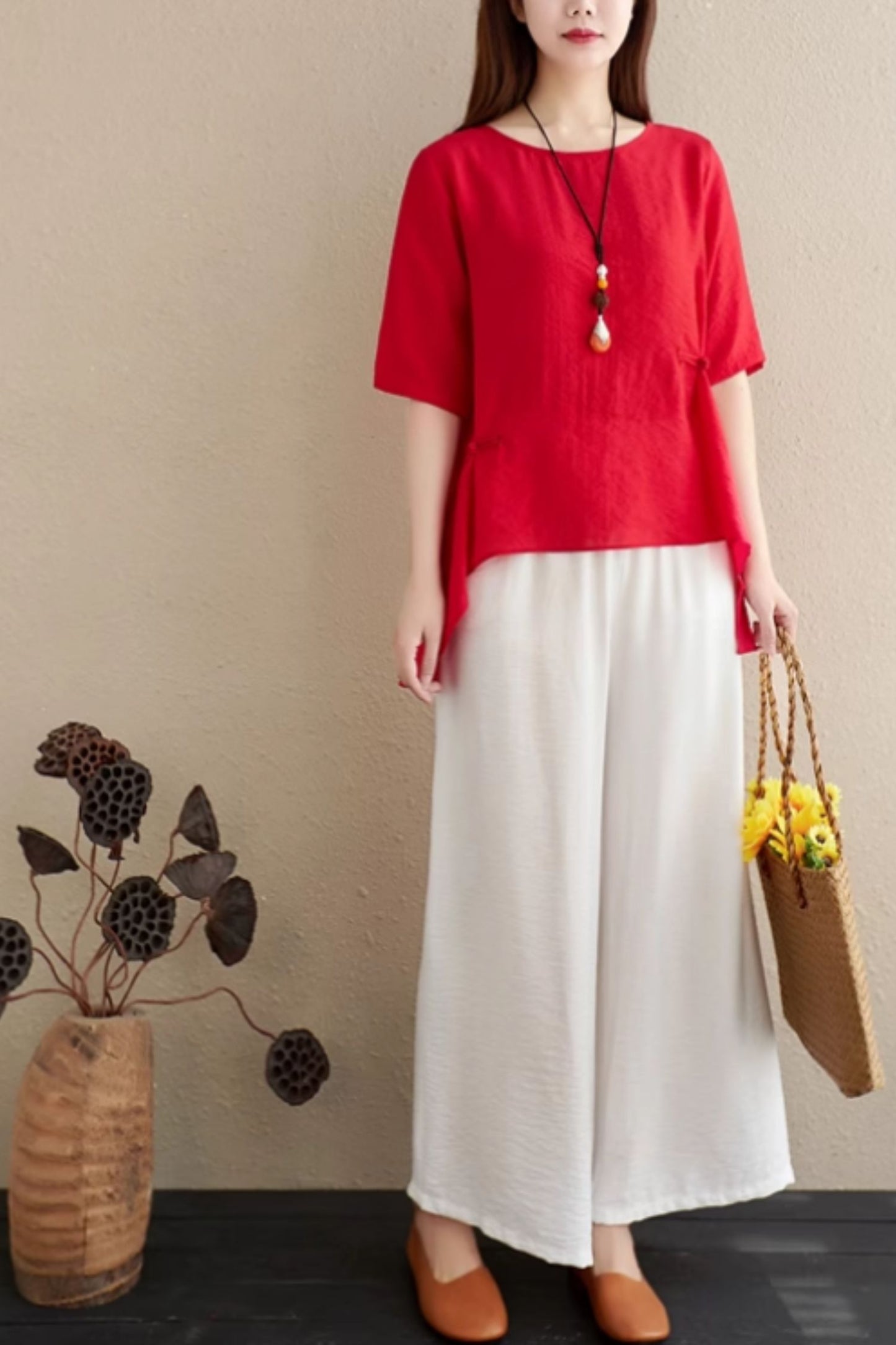 Irregular loose fitting linen blouse C5054