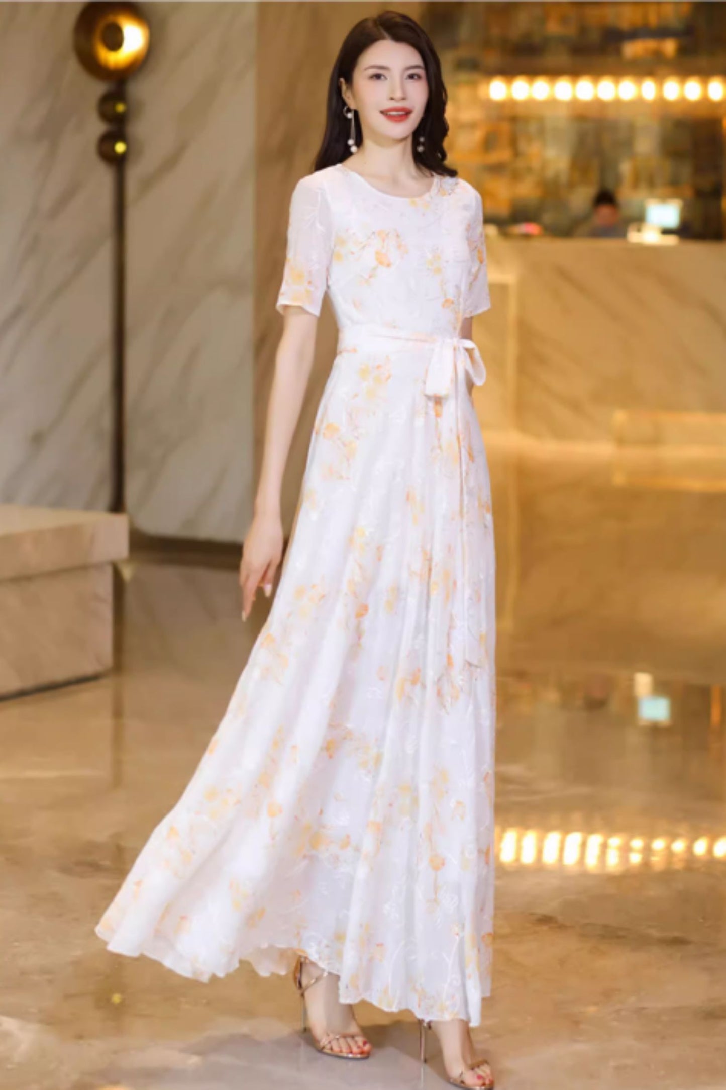 Romantic printed long chiffon dresses C4924