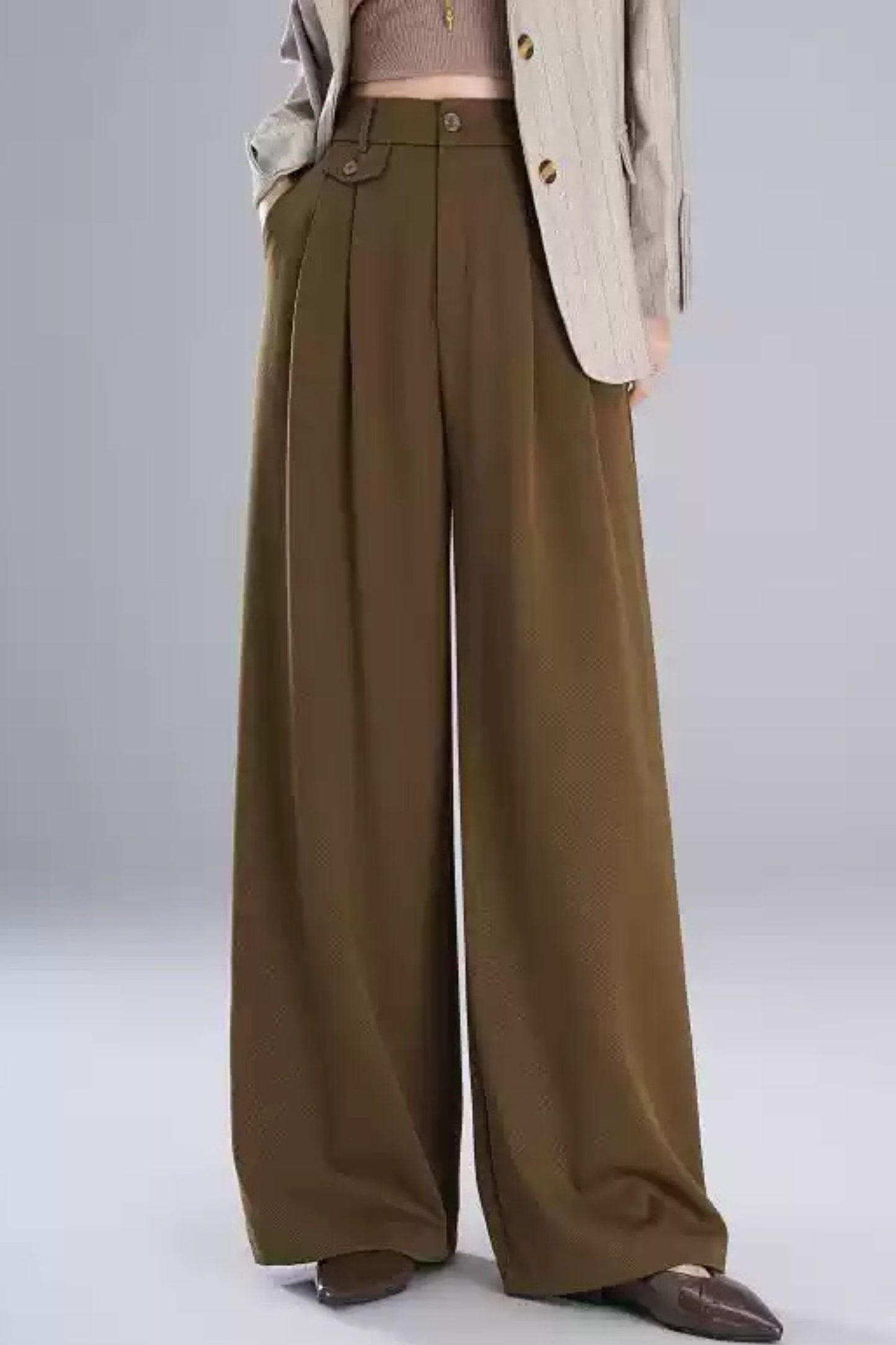 Wide leg winter long wool pants c5084