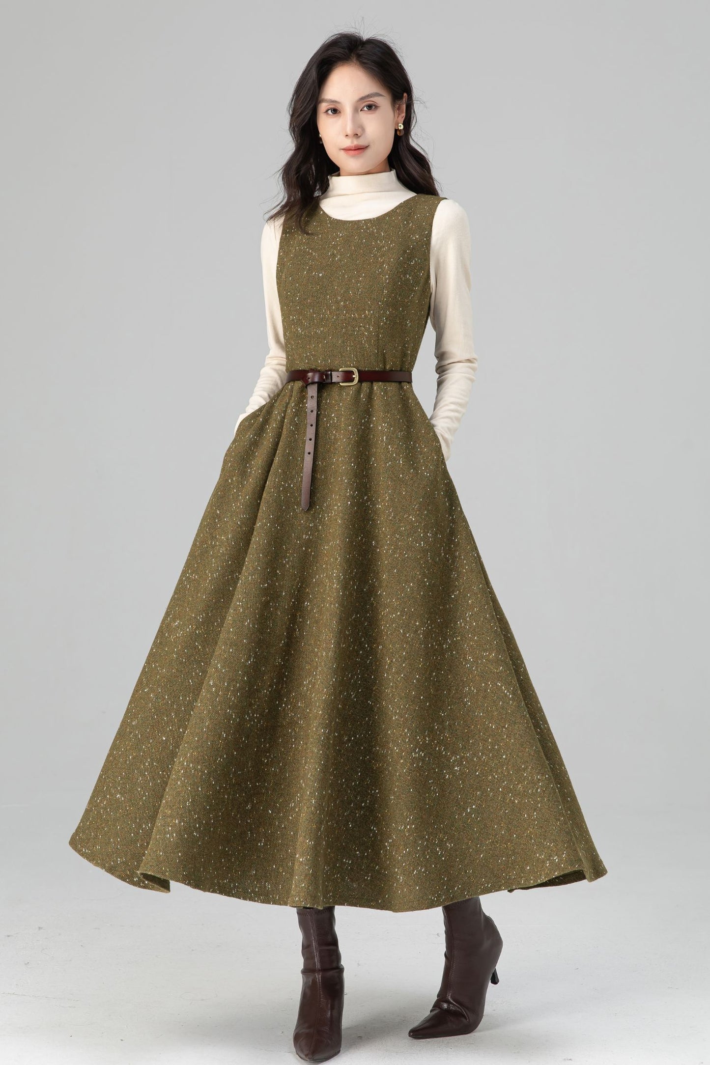 Autumn Winter Sleeveless A-Line Wool Dress C5203