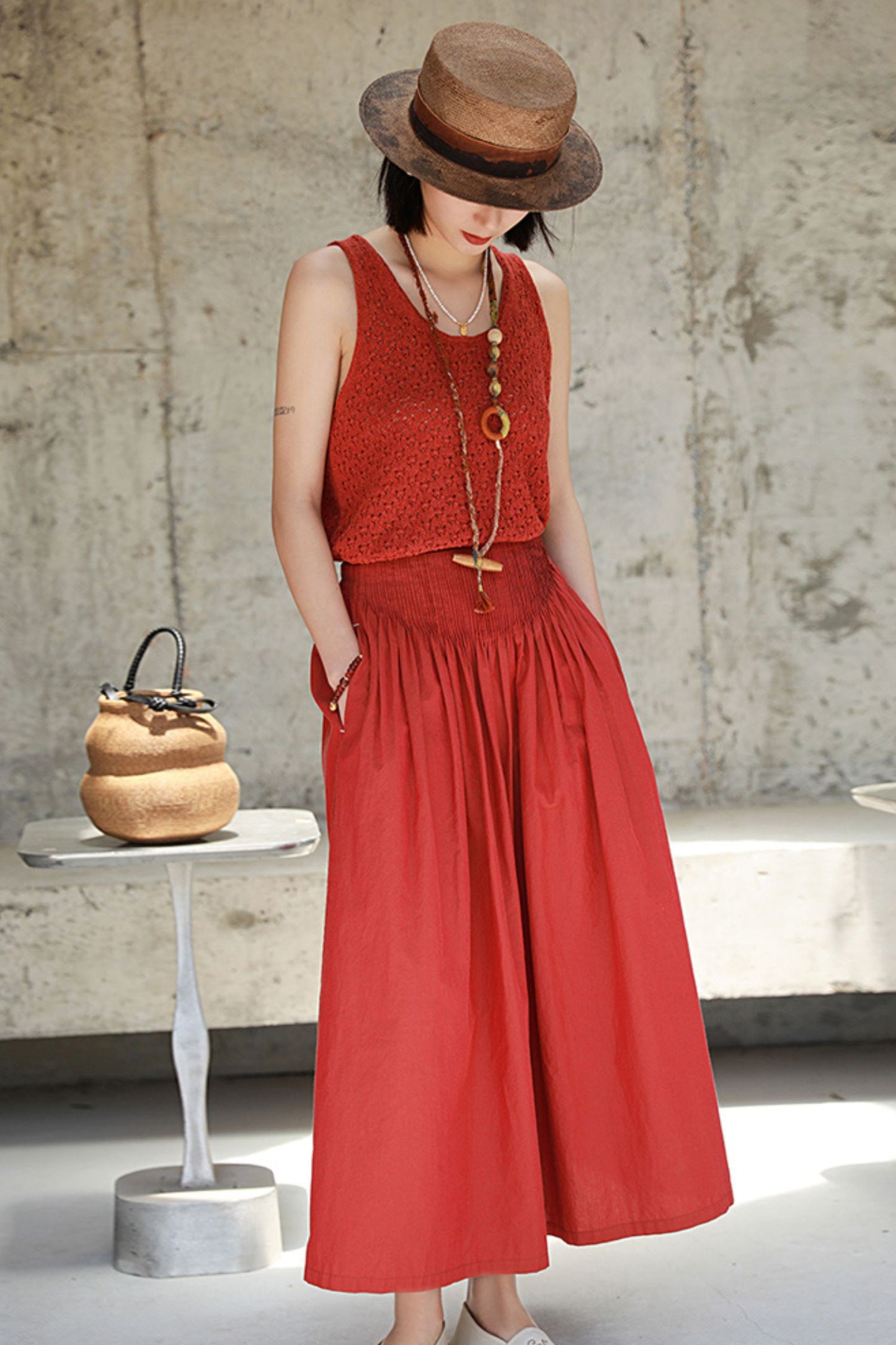 Summer new cotton half elastic waist skirt HY0006