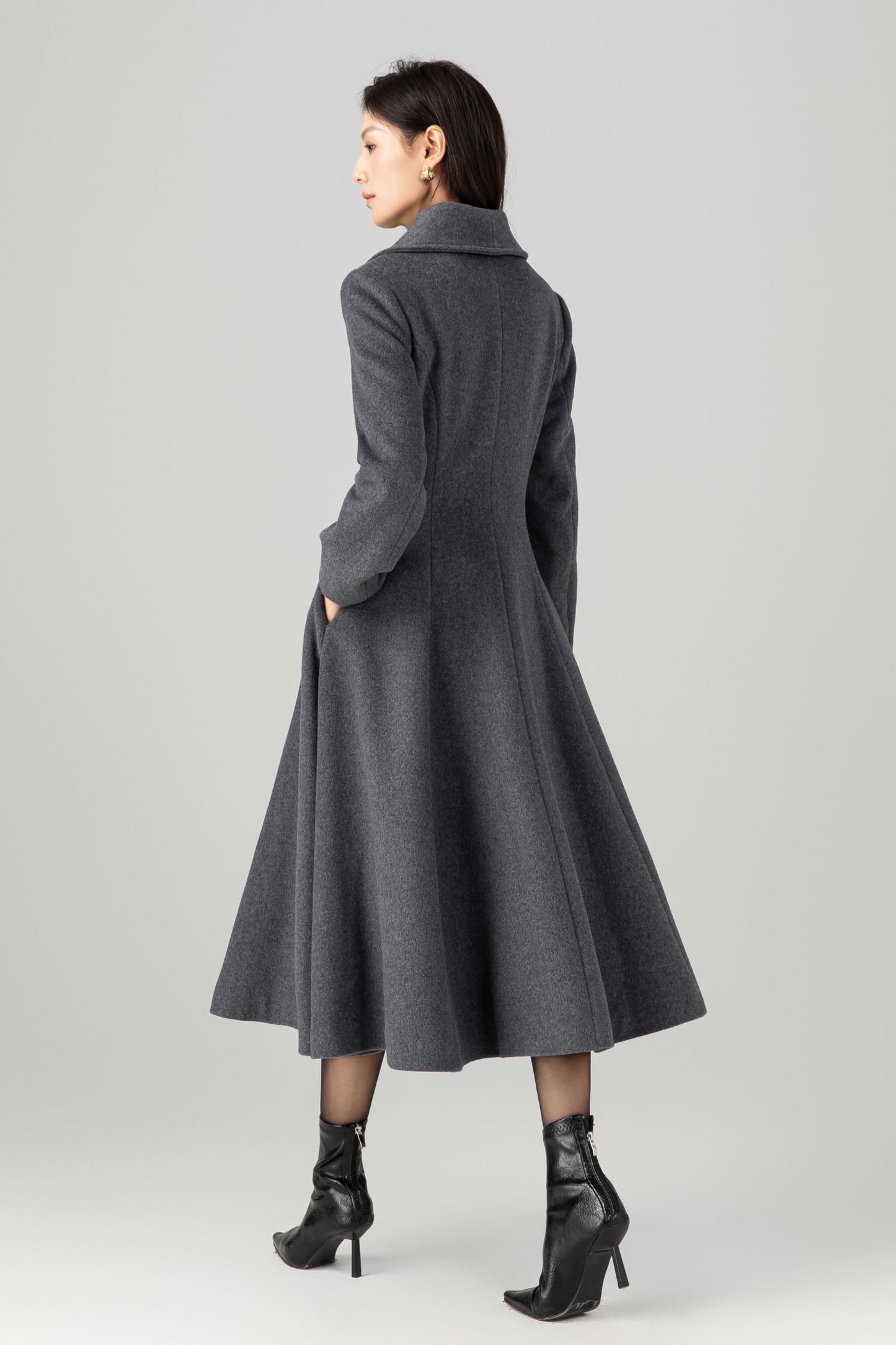 Gray double breasted long wool coat C5270
