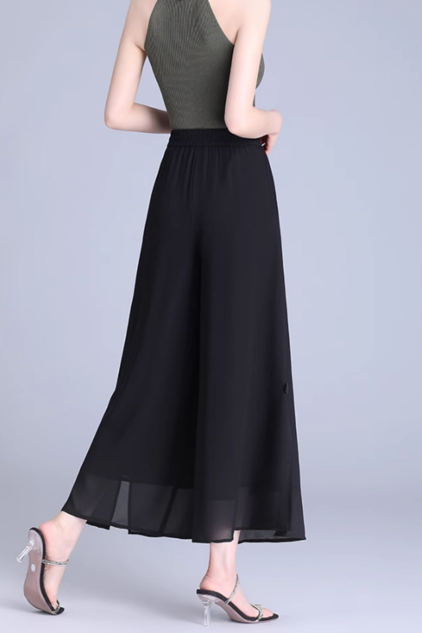 Elastic waist loose fitting chiffon pants C5022