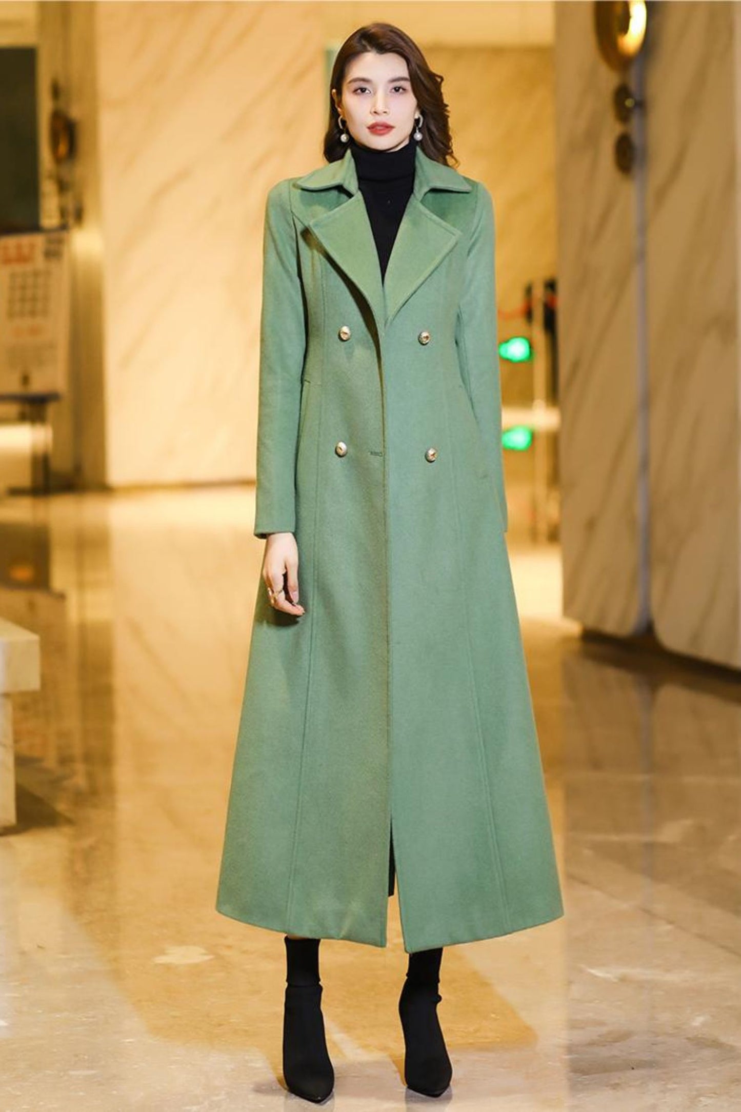 Women's long winter wool coat C3775